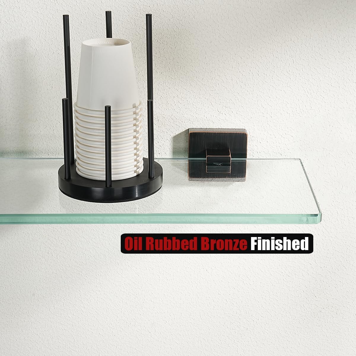 JQK TGS201L12-ORB – Estante de vidrio para baño de bronce aceitado, almacenamiento de ducha de vidrio templado de 12 x 5 pulgadas, montaje en pared