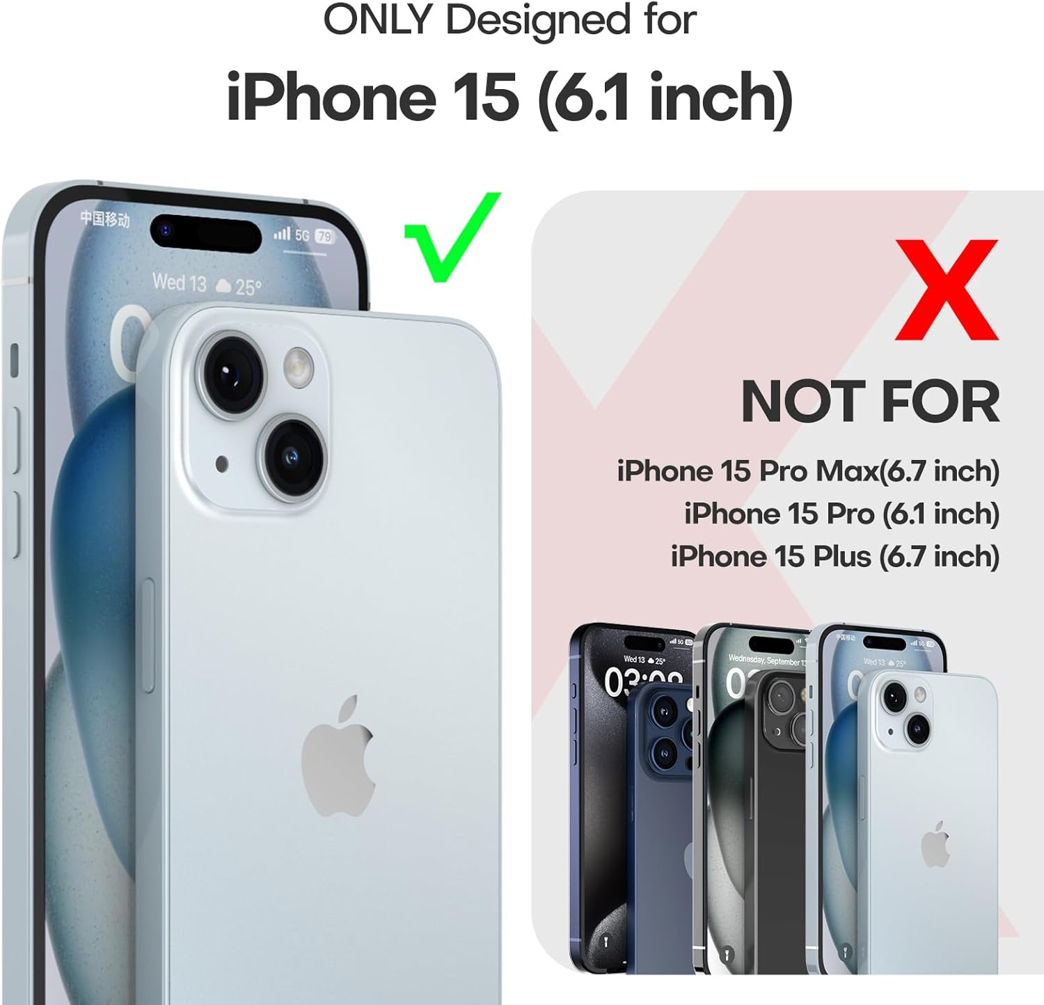 TAURI Funda 5 en 1 para iPhone 15, no amarillenta con 2 protectores de pantalla + 2 protectores de lente de cámara, protección contra caídas de