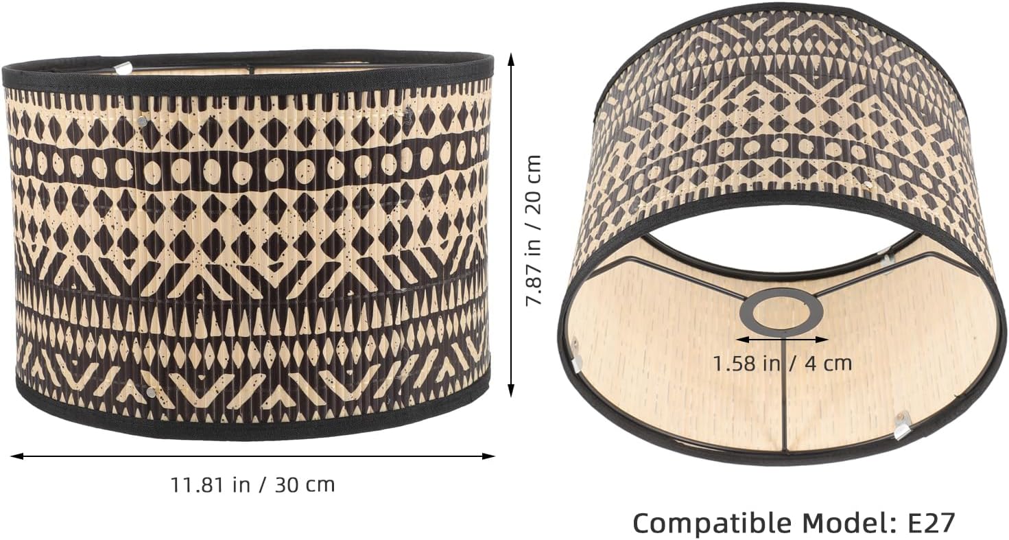 Pantalla de lámpara de bambú, pantalla de tambor vintage, pantalla de mesa, cubierta de lámpara de araña, accesorio de luz de repuesto para lámparas