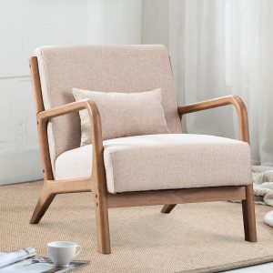 INZOY Silla decorativa moderna de mediados de siglo con marco de madera, sillas tapizadas para sala de estar con cojín de cintura, sillón de lectura INZOY Silla decorativa moderna de mediados de siglo con marco de madera, sillas tapizadas para sala de estar con cojín de cintura, sillón de lectura