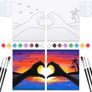 VOCHIC Kit de sorbo y pintura, lienzo predibujado para parejas, kit de pintura para fiestas, juego de pintura con lienzo de contorno para adultos, VOCHIC Kit de sorbo y pintura, lienzo predibujado para parejas, kit de pintura para fiestas, juego de pintura con lienzo de contorno para adultos,