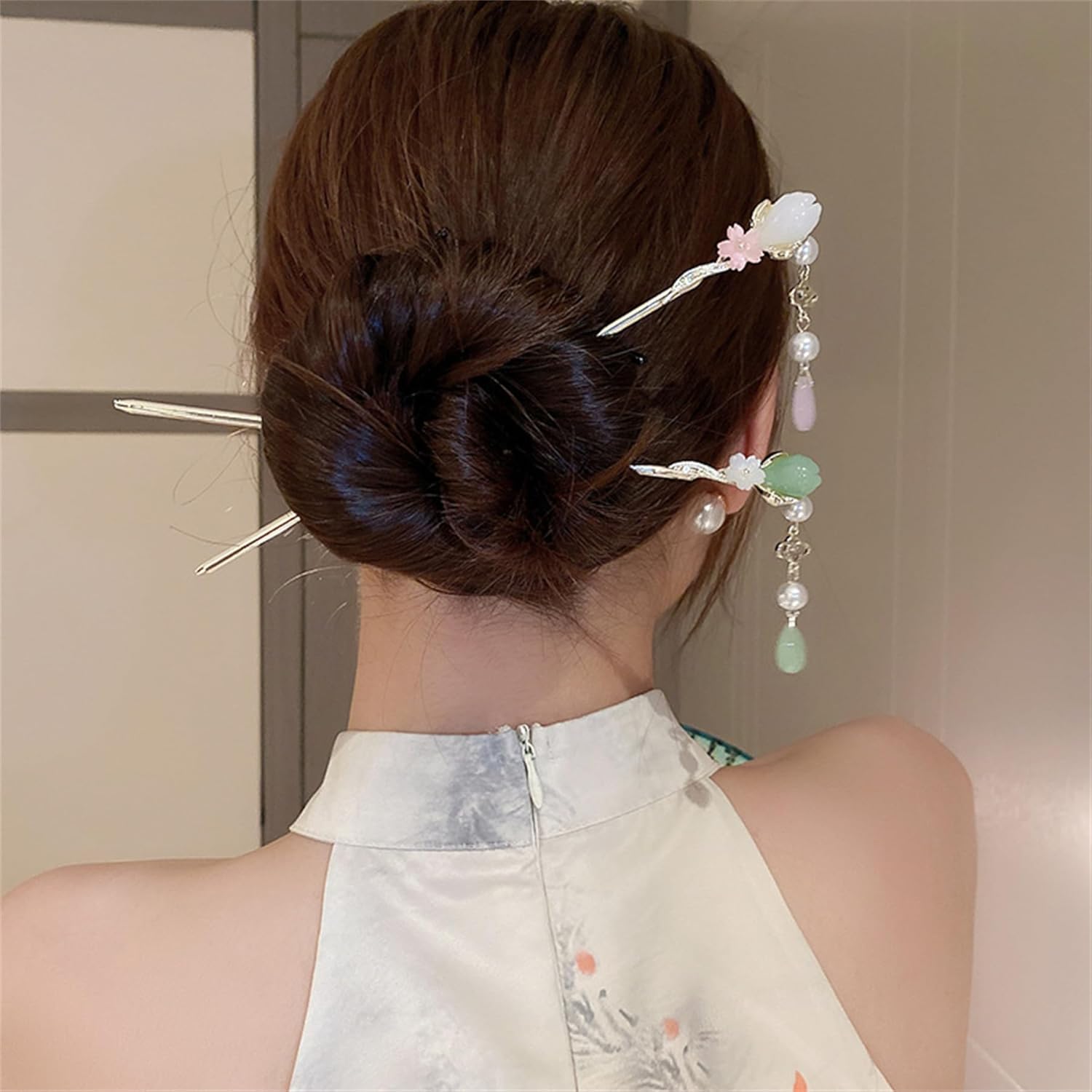 2 horquillas de metal con flores para el cabello, palillos de tenedor, horquillas francesas, accesorios para el cabello para mujeres y niñas