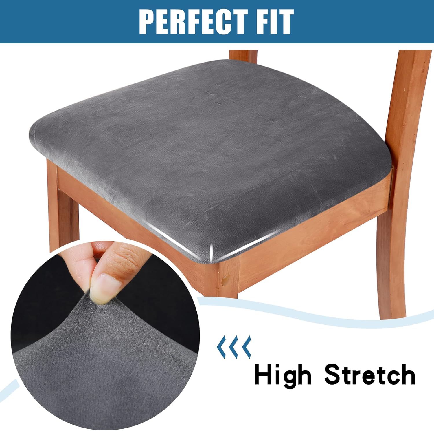 Smiry – Originales fundas para asiento de silla de comedor, de terciopelo, con lazos, desmontables, lavables, elásticas, protectoras