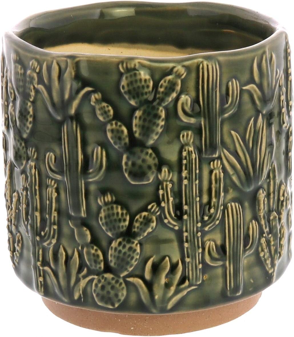 HomArt 3744-3 – Maceta de cerámica con motivo de cactus, 5 pulgadas de altura, pequeña, verde, 5 x 5 x 5 x 5 x