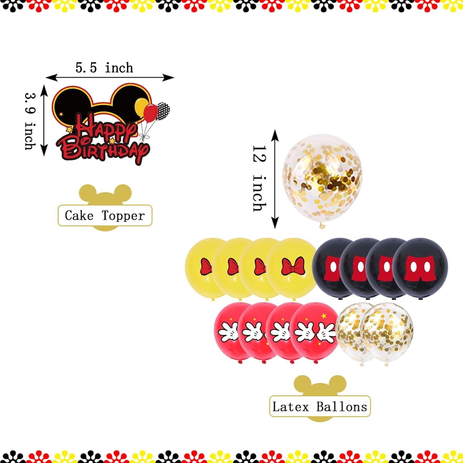 PRATYUS Decoraciones de cumpleaños de Mickey para regalos de fiesta con pancarta de cumpleaños y guirnalda, decoración de pastel y globos