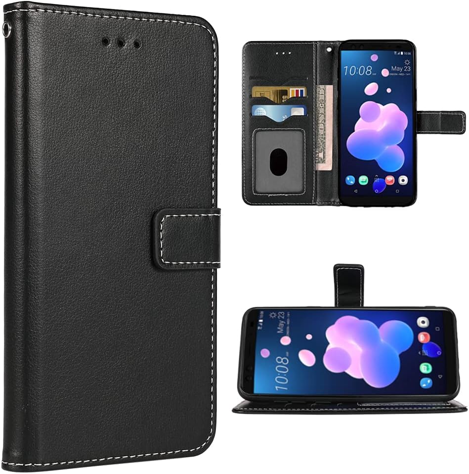 Compatible con HTC U11 – Funda tipo cartera con correa de muñeca de cuero, soporte para tarjetas, soporte para celular, folio, monedero, ranura de