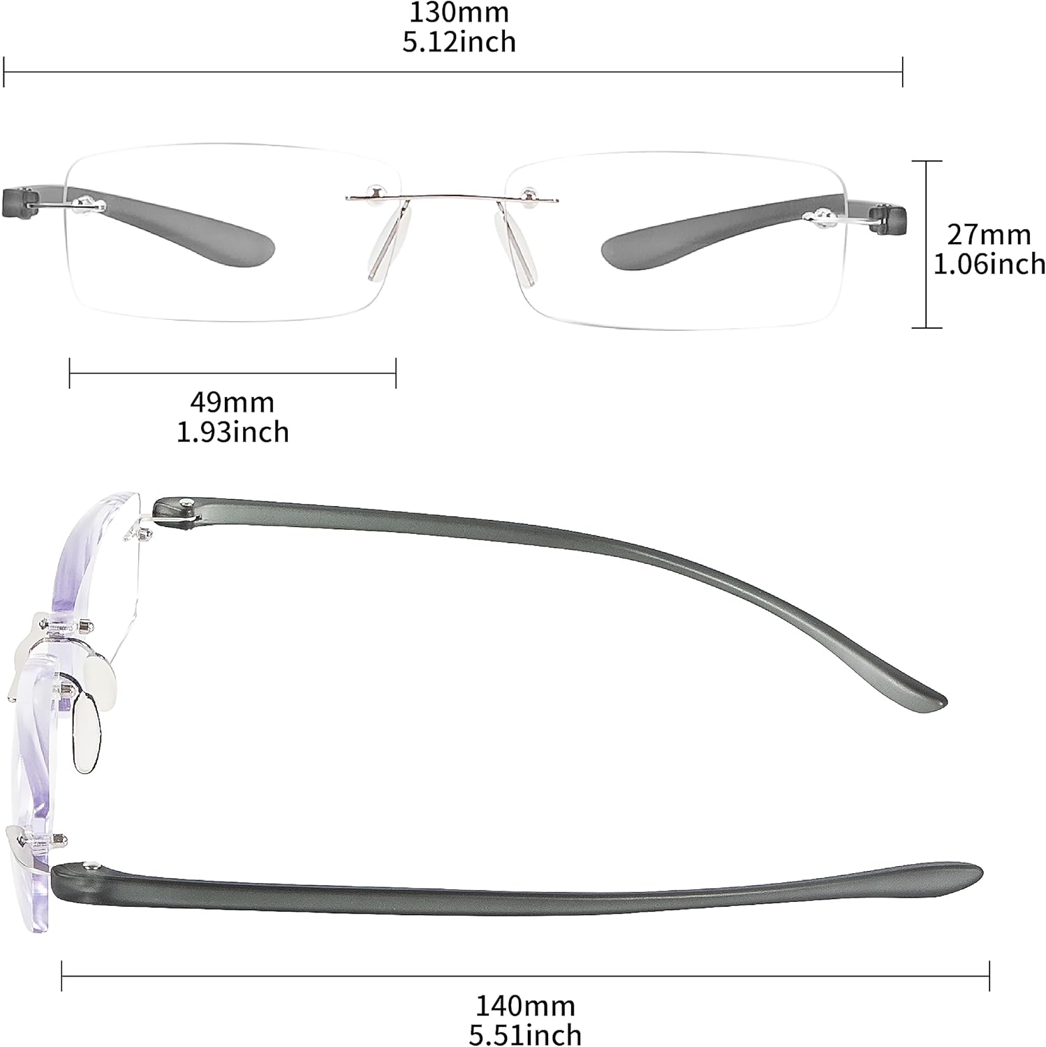 Paquete de 2 lentes de lectura con luz azul, lentes de lectura para hombre, lentes de lectura para mujer, sin marco, para computadora