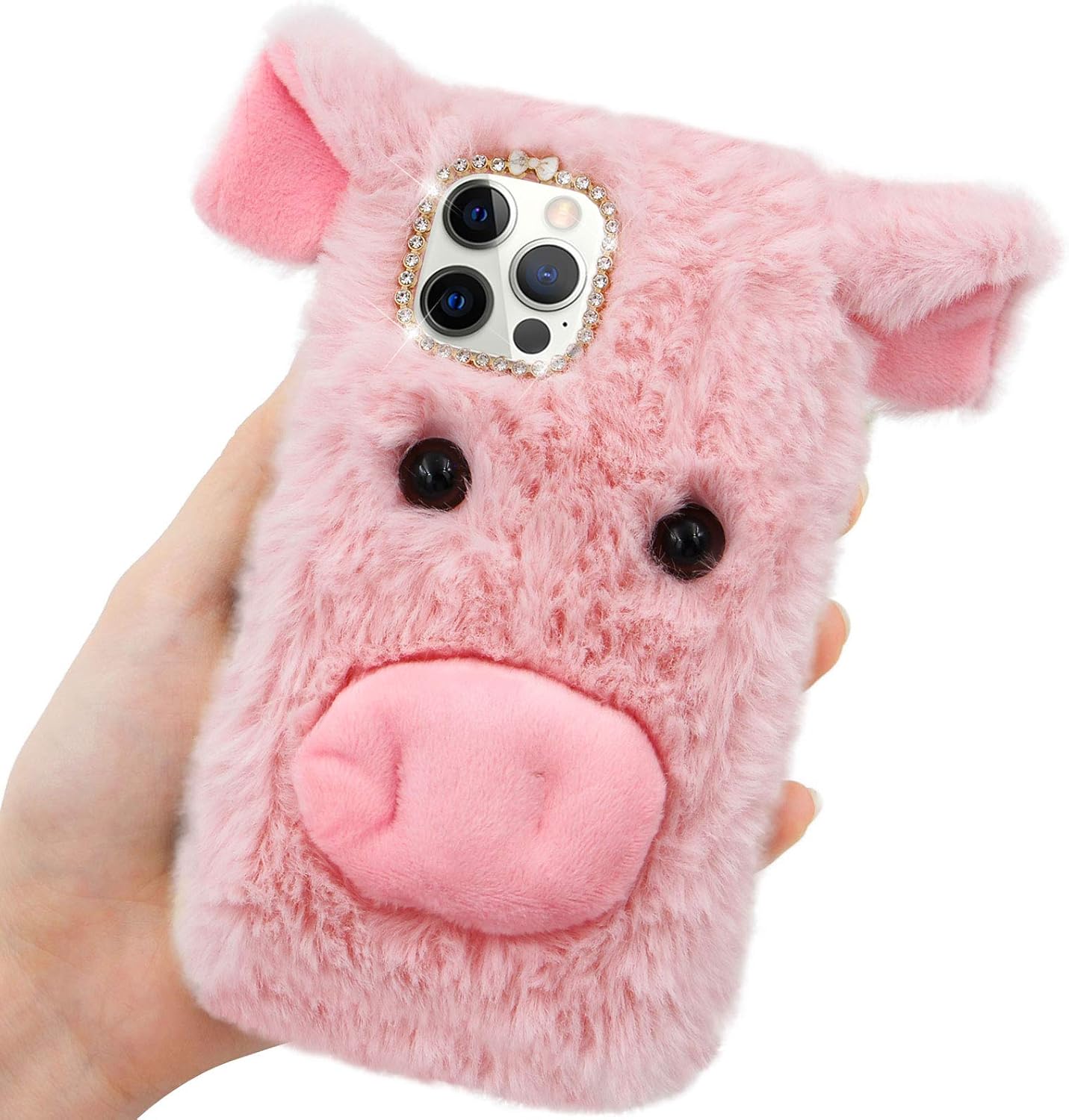 Funda de cerdo para Samsung Galaxy S20 FE, bonita funda protectora de peluche en 3D de dibujos animados de cerdito divertida y esponjosa, suave, de