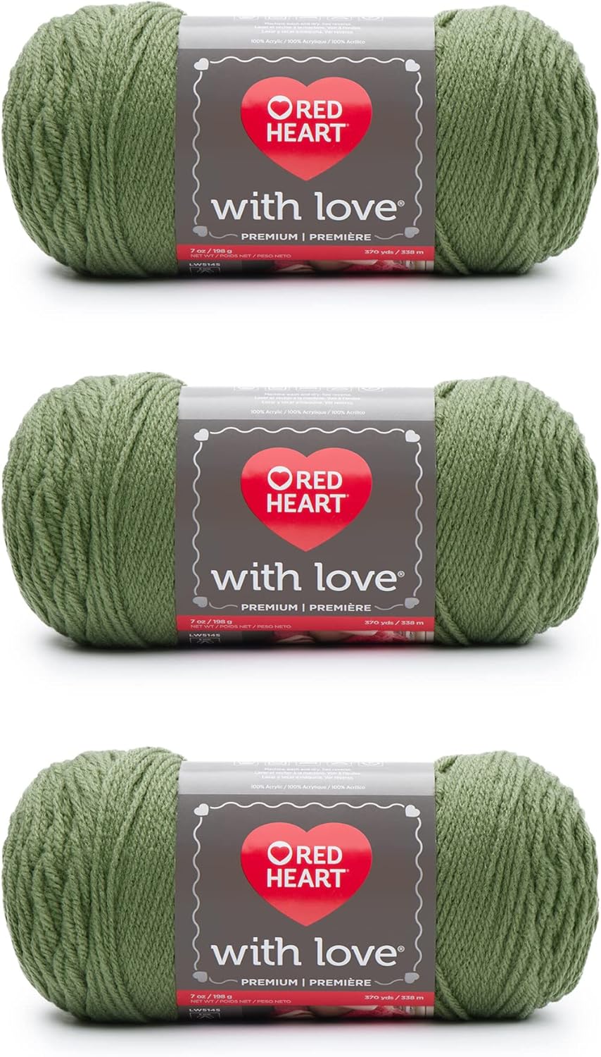 Red Heart with Love – Hilo de lechuga  Paquete de 3 unidades de 6.98 oz7 onzas  Acrílico  4 medianos (peinado)  370 yardas  Tejidoganchillo, gris