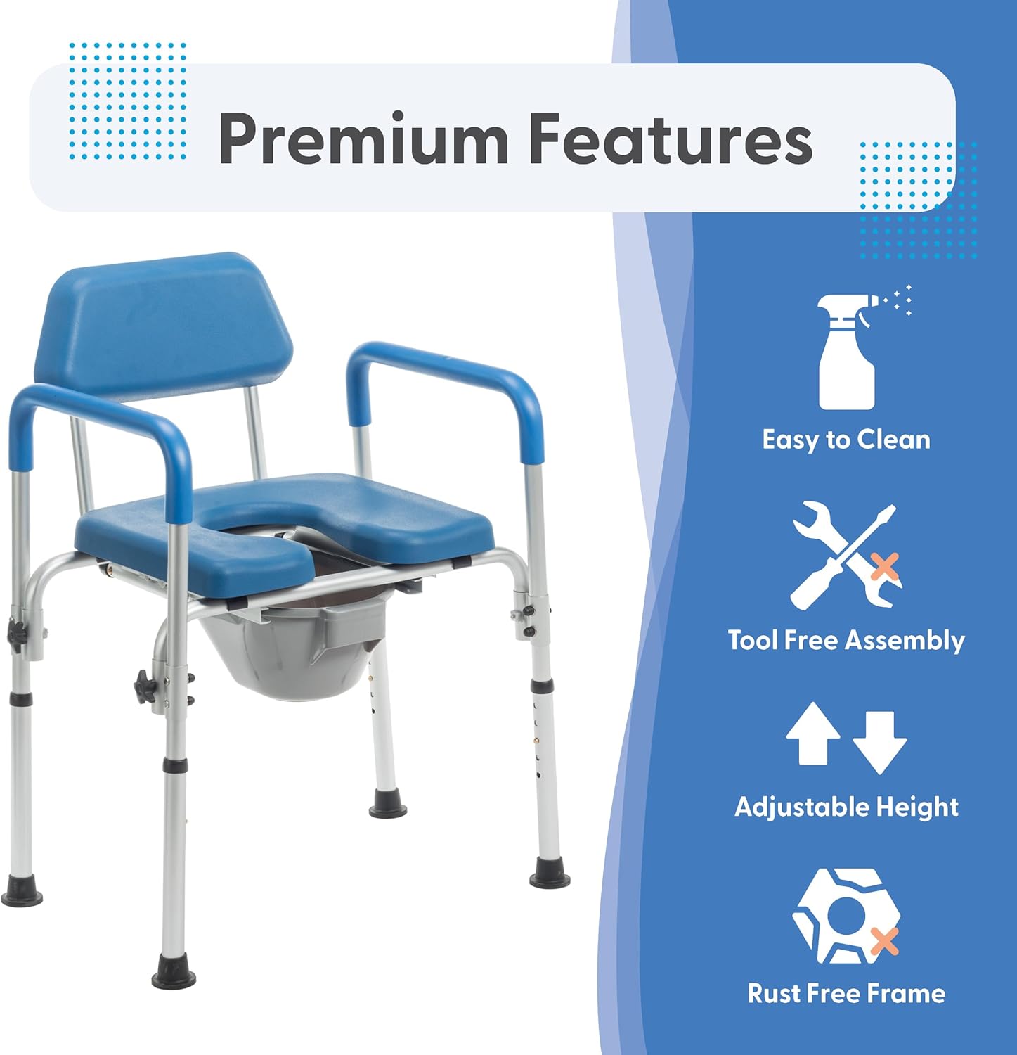Journey SoftSecure Silla cómoda 3 en 1 – Silla de baño 3 en 1 – Silla de tocador con brazos y cubeta – Asiento de inodoro elevado y silla de ducha –