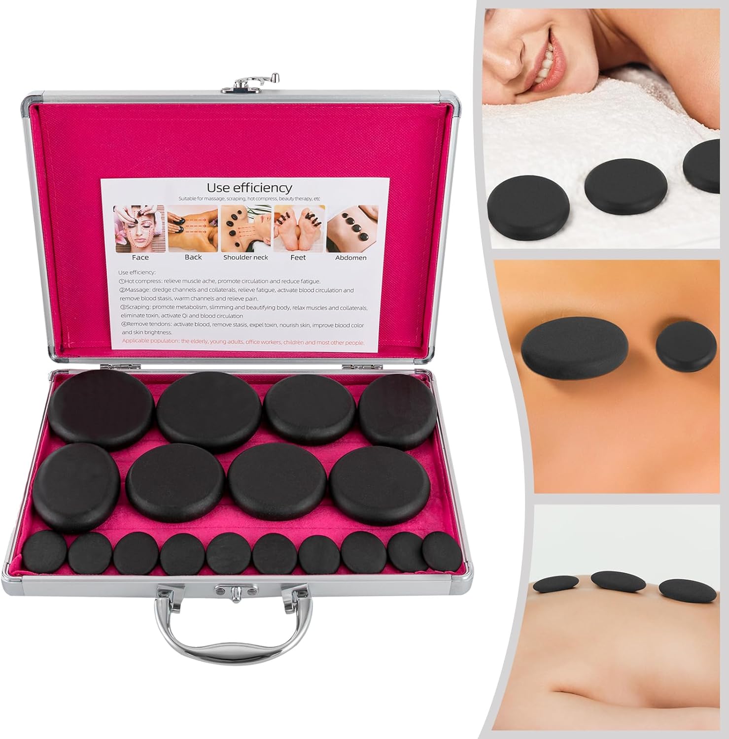 Eapmic Juego de 16 piedras calientes de basalto con piedras calientes, kit de piedras de masaje con caja calefactora para masaje corporal (incluye