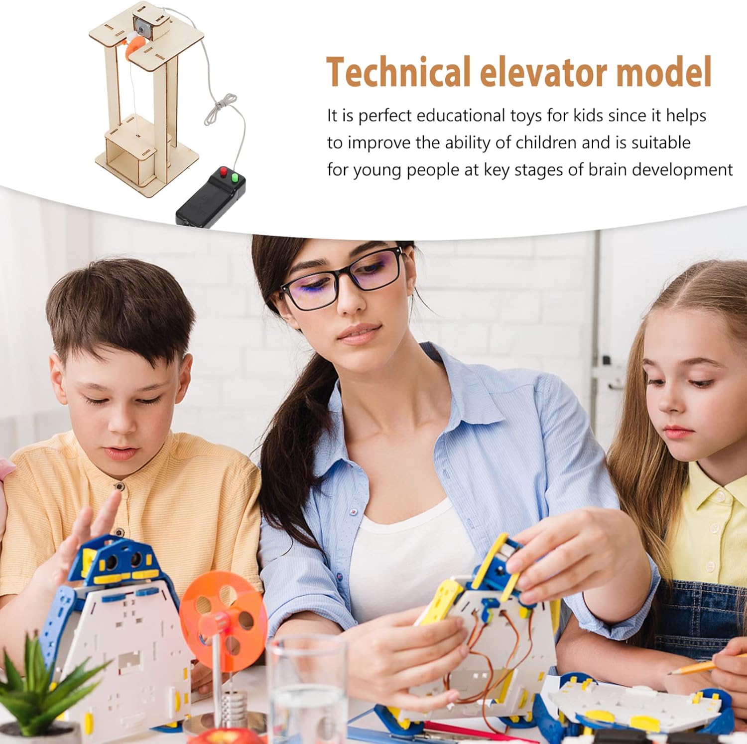 Elevador de madera para niños Juguete elevador Conjunto de elevador DIY Ascensores Modelo de Ascensor Kit de fabricación de manualidades DIY Kit de