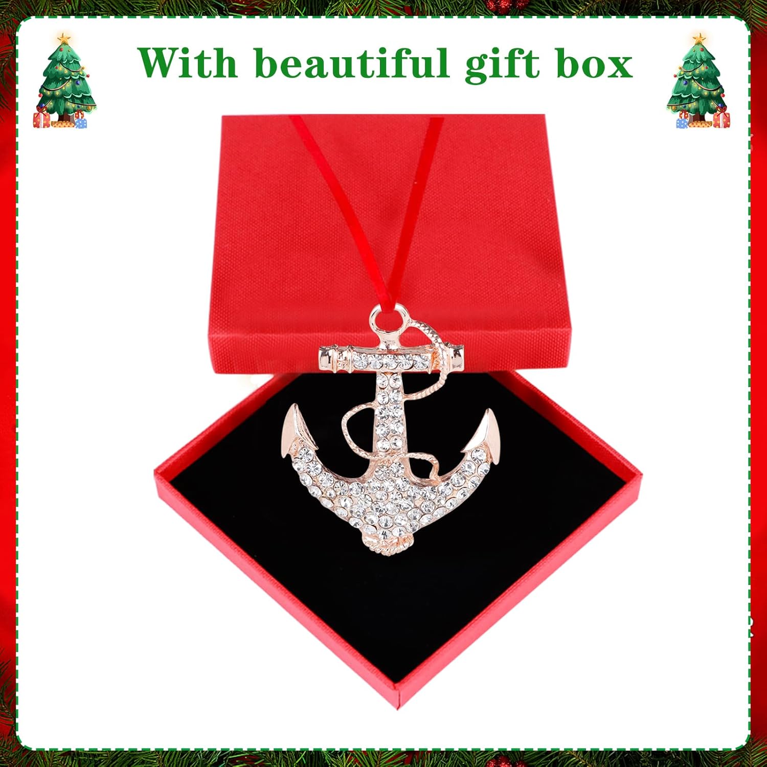 WaaHome Ancla de metal, adornos náuticos de Navidad, ancla azul marino, adornos de árbol de Navidad, adornos de Navidad de ancla costera, regalos