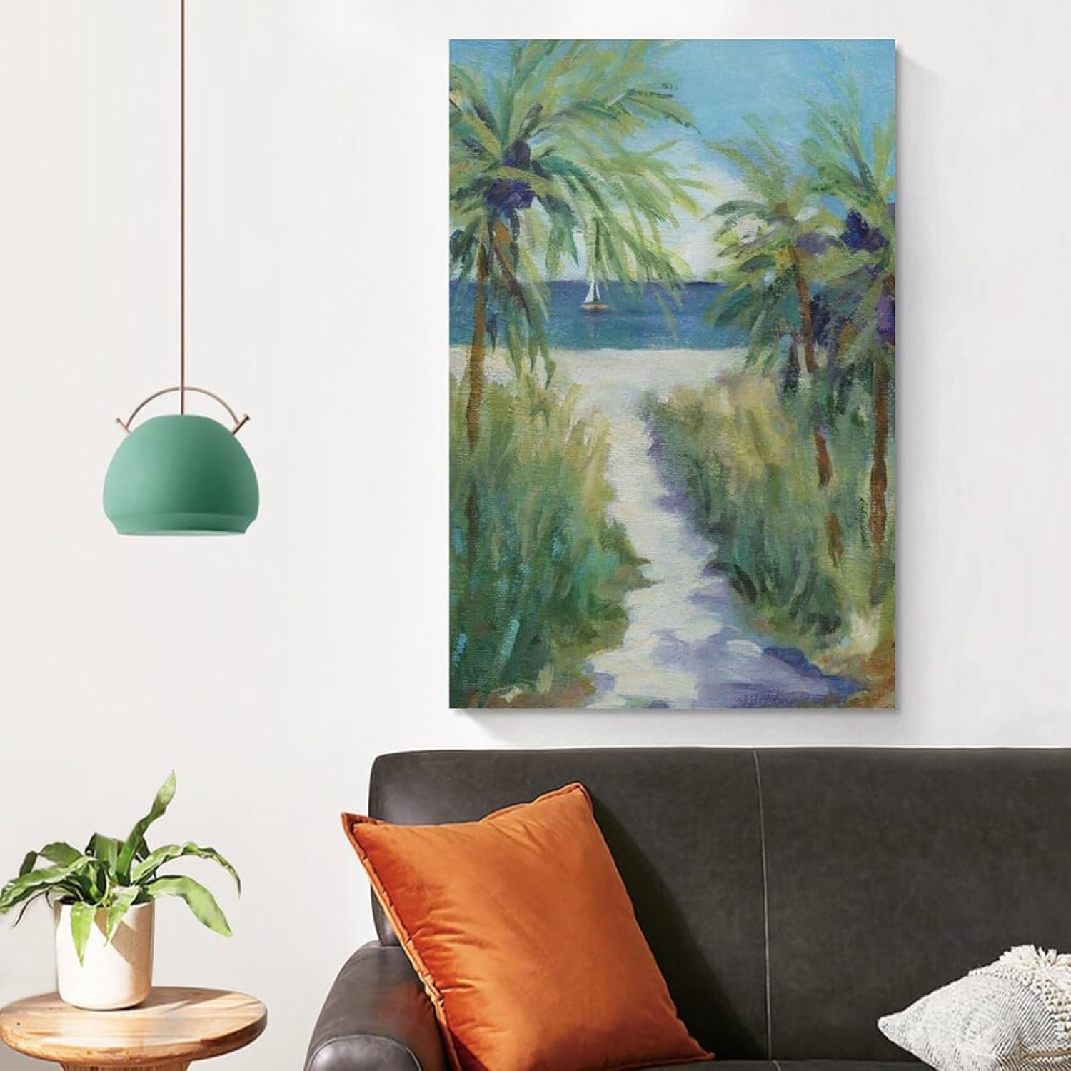 Póster de paisaje de camino a la playa con palmeras, decoración de baño, decoración de bar, pósteres de pared, lienzo, impresiones artísticas para