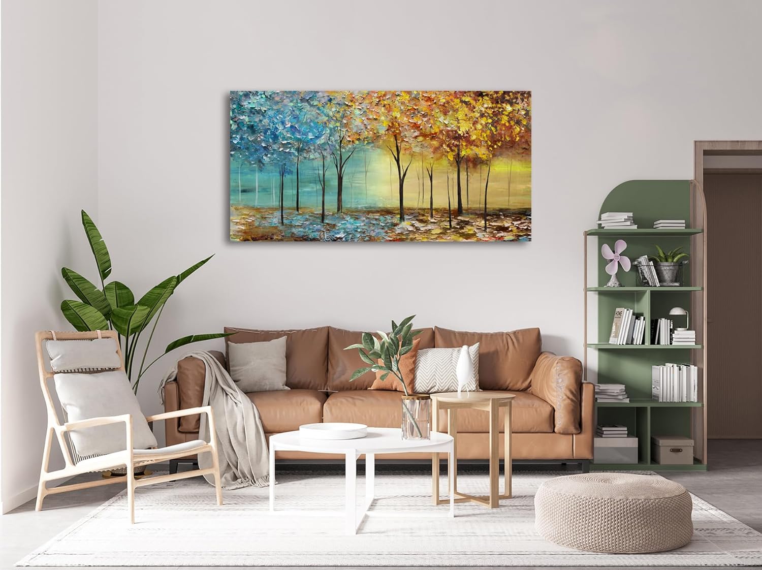 Cao Gen Decor Art A63450 – Lienzo decorativo para pared, árboles abstractos, 1 panel, azul y amarillo, cuadros abstractos de bosque, estirados y