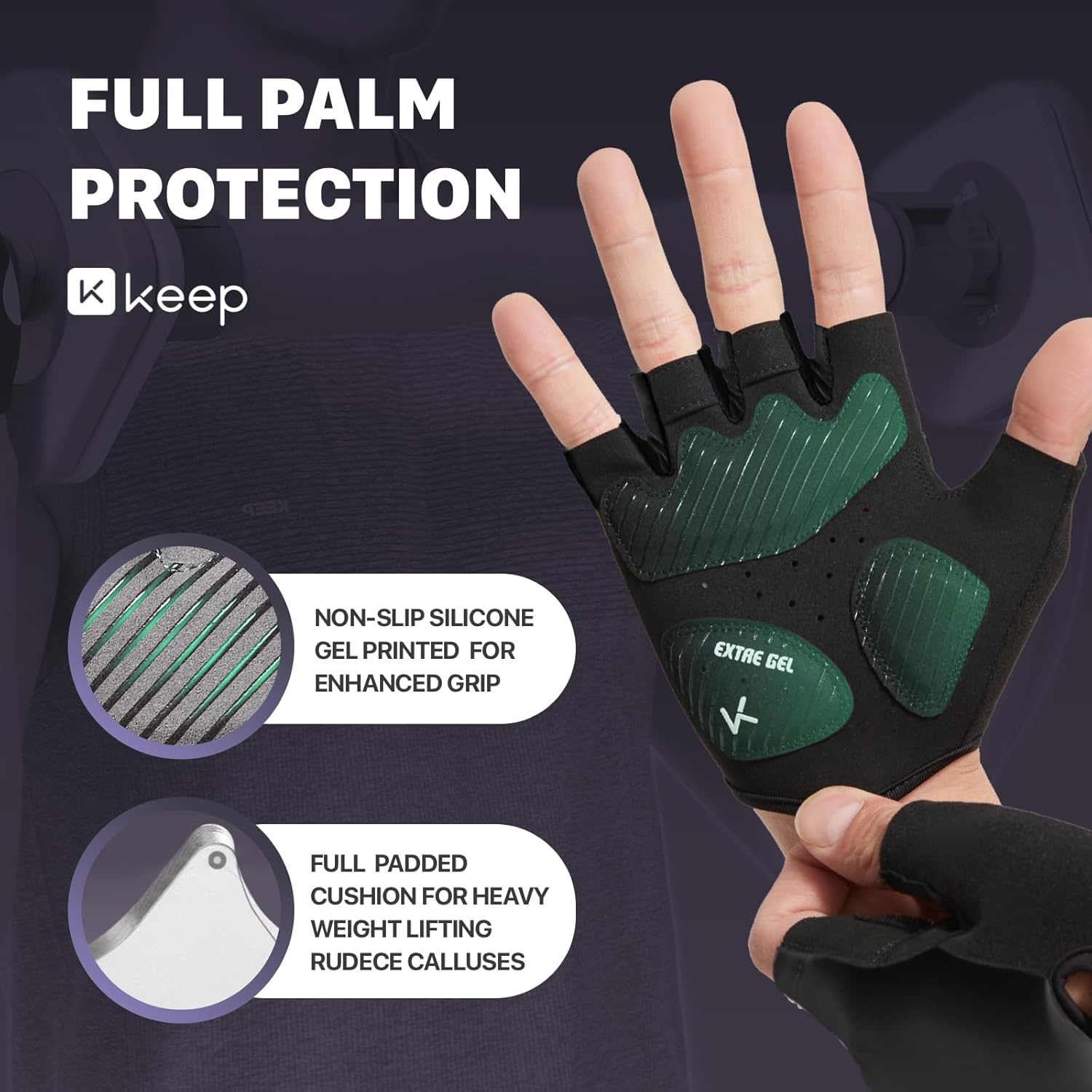 KEEP Guantes de entrenamiento para mujeres y hombres, guantes sin dedos para levantamiento de pesas, ciclismo, entrenamiento, fitness, dominadas,