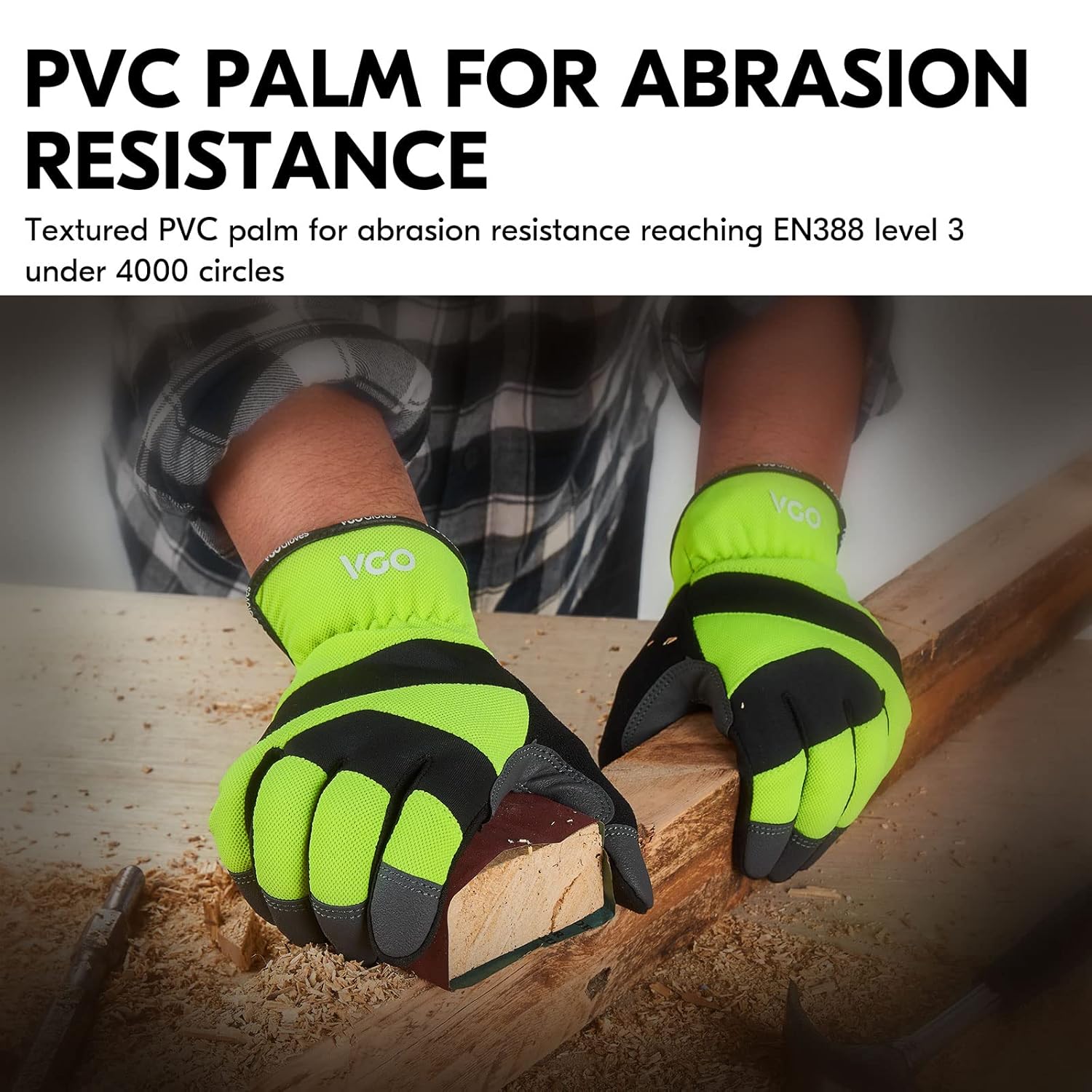 Vgo… 1 par de guantes de trabajo de seguridad, resistencia a la abrasión, guantes de mecánico, guantes de aparejo, ligeros (talla XL, verde,