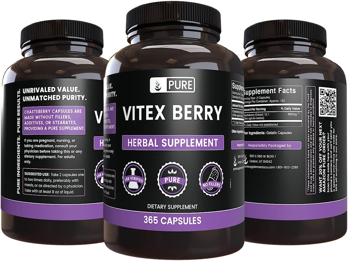 Pure Original Ingredients Vitex Berry (Chasteberry) (365 cápsulas) sin magnesio o rellenos de arroz, siempre puro, verificado en laboratorio