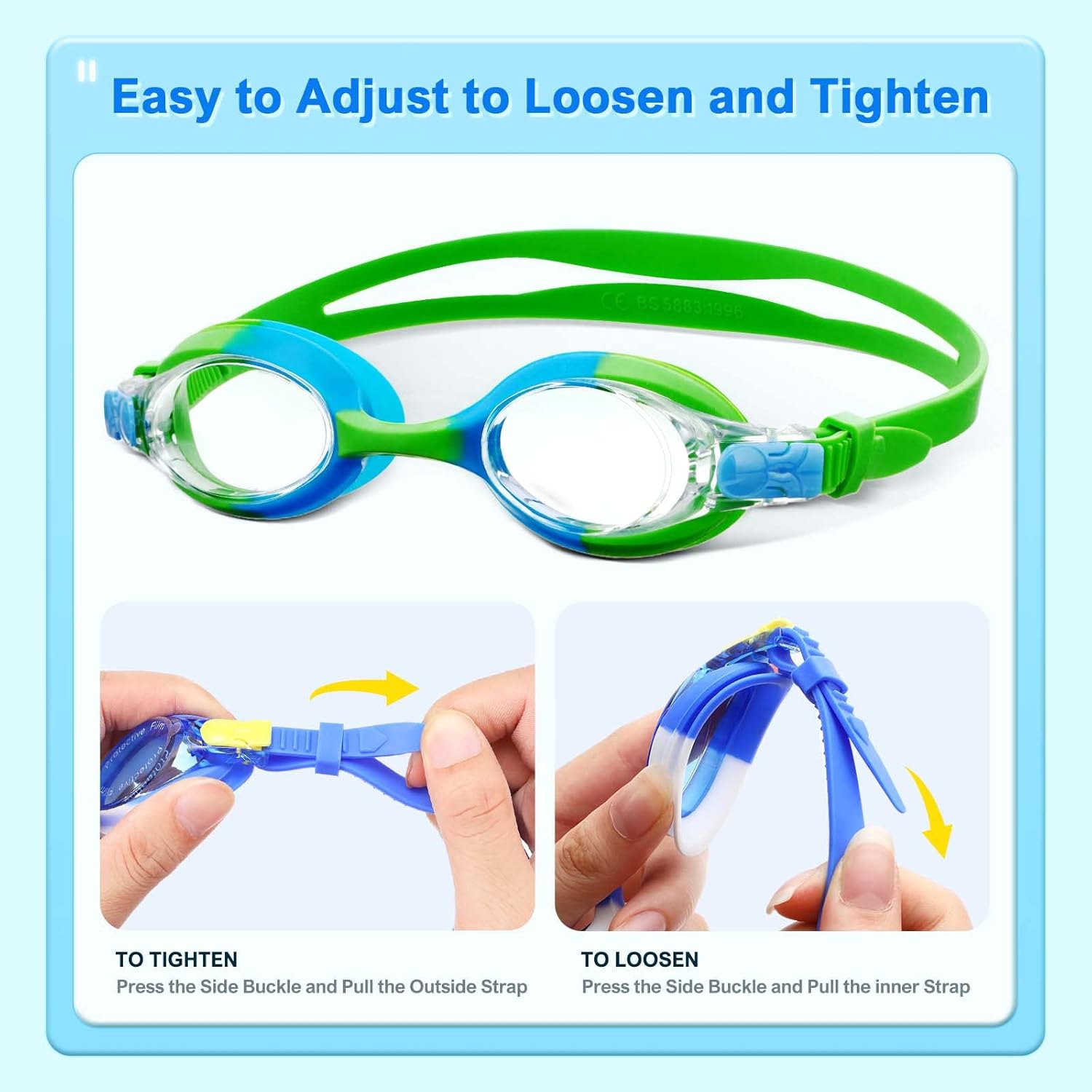 Gafas de natación para niños con estuches, paquete de 2 gafas de natación antivaho sin fugas 180 visión clara para niños y niñas (edad 6-14)