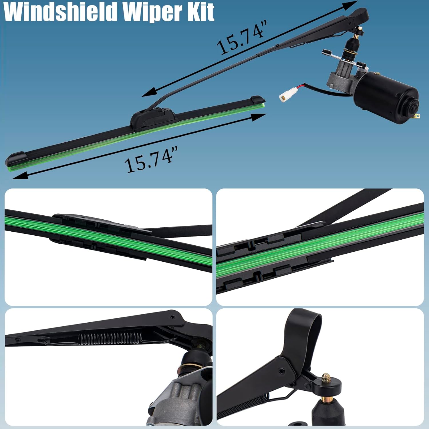 Kit de limpiaparabrisas eléctrico UTV, kit de motor de limpiaparabrisas universal, kit de limpiaparabrisas eléctrico de 12 V para UTV carrito de