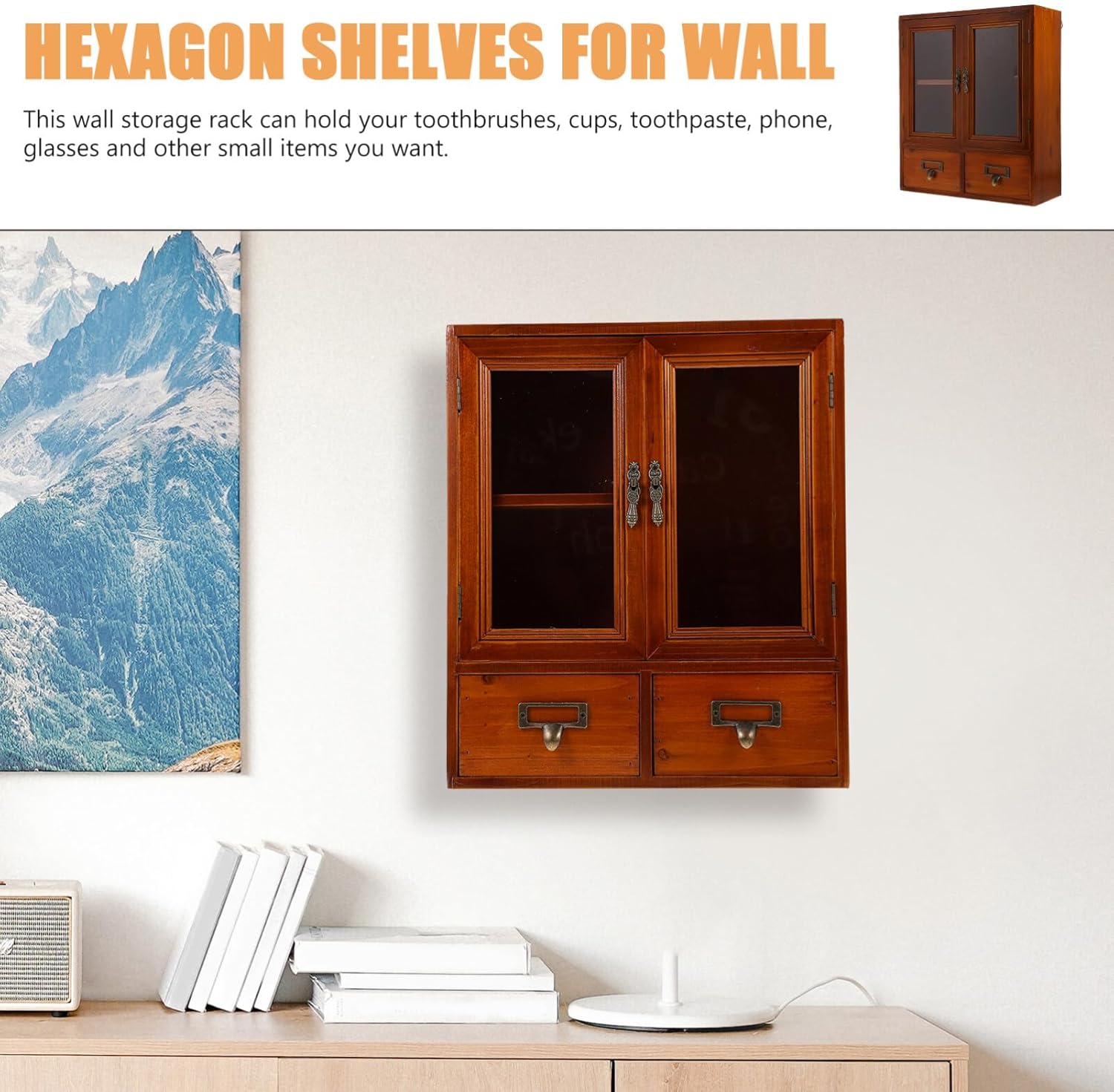 Holibanna Gabinete de almacenamiento de pared de madera, gabinete de medicina de pared de baño, armario de cocina colgante rústico para colgar en la