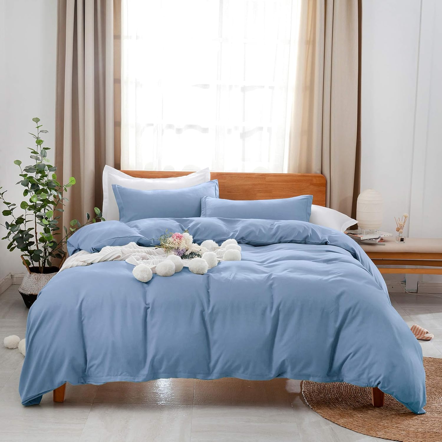 Uhsupris – Juego de funda de edredón para cama queen (3 piezas, 100 % microfibra lavada, más suave y transpirable, con cremallera y ataduras en las
