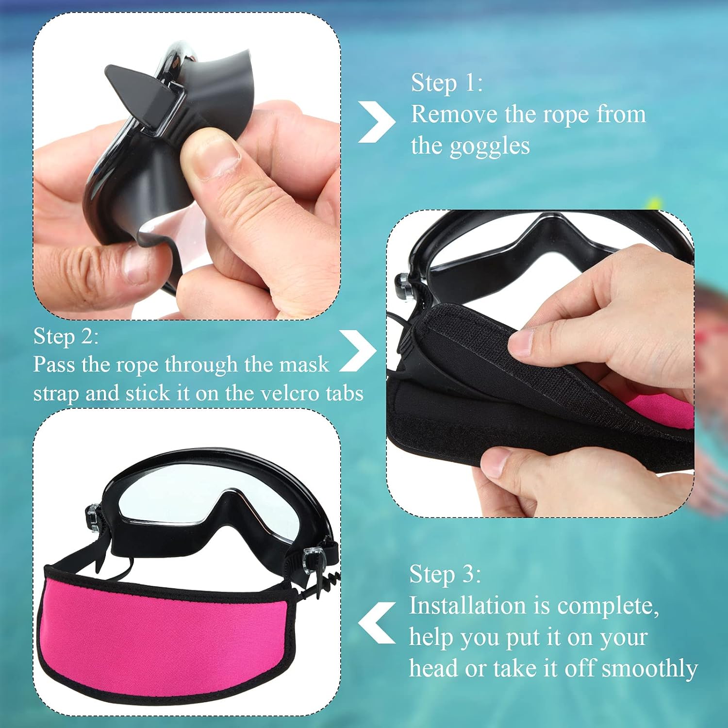 Skylety 2 piezas de correa para máscara de buceo y natación con cierre de gancho y bucle, protector de cabello para máscaras de buceo y esnórquel