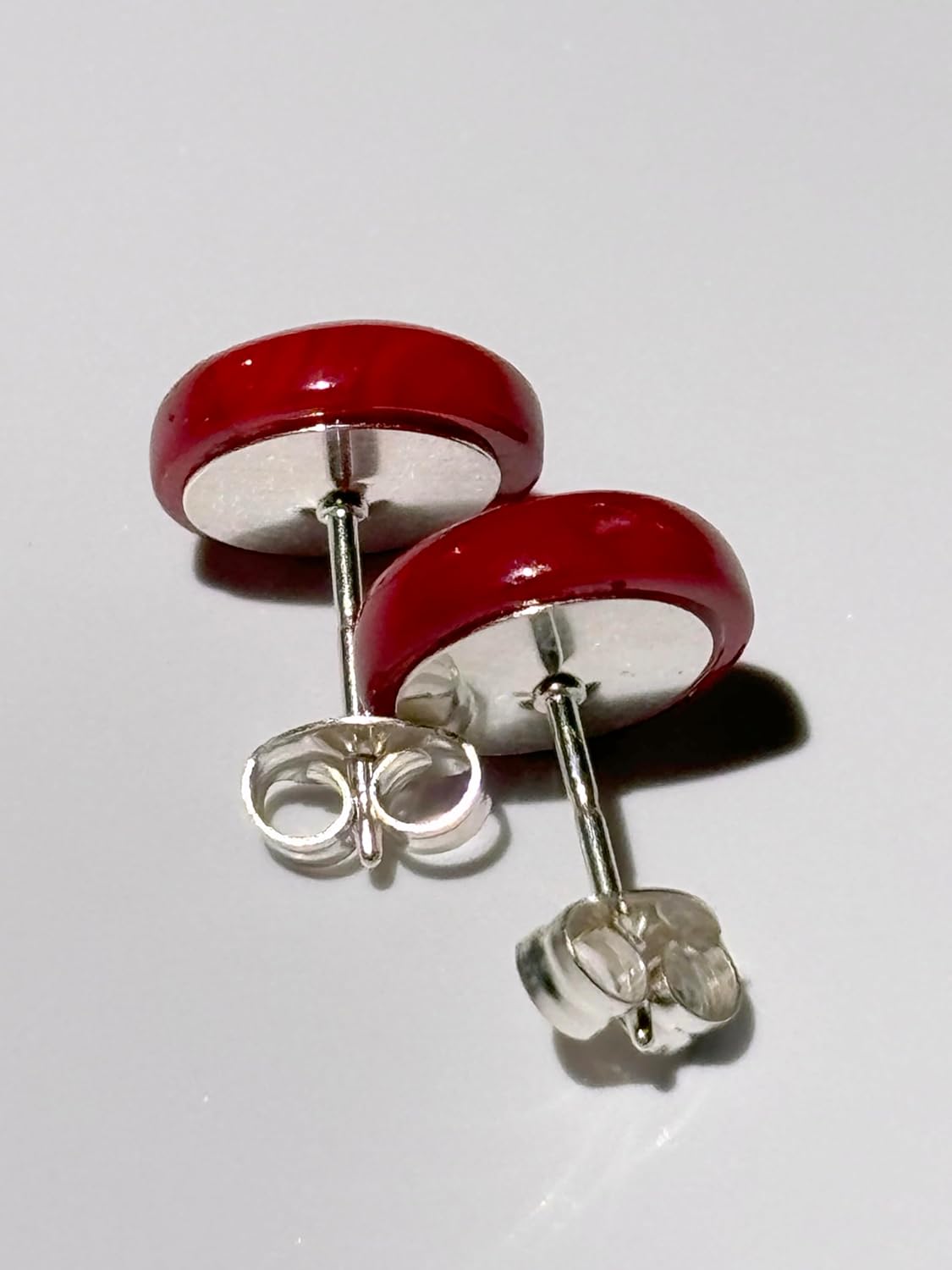 10mm Red Coral and Sterling Silver Post Earrings