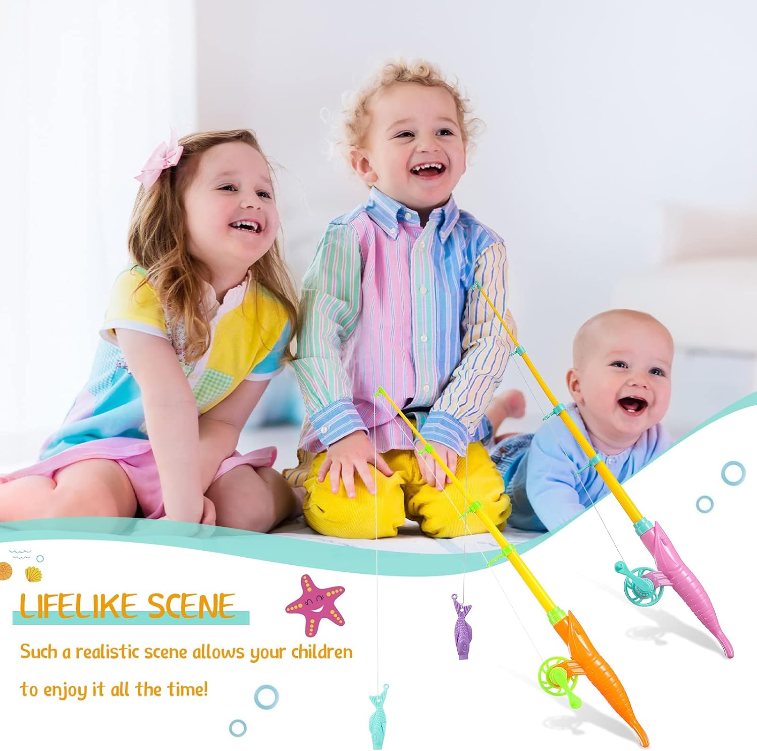 4 piezas de juego de pesca magnético, juguete flotante magnético de verano de 7.3 pulgadas, poste magnético para niños y niñas, juguete de baño de