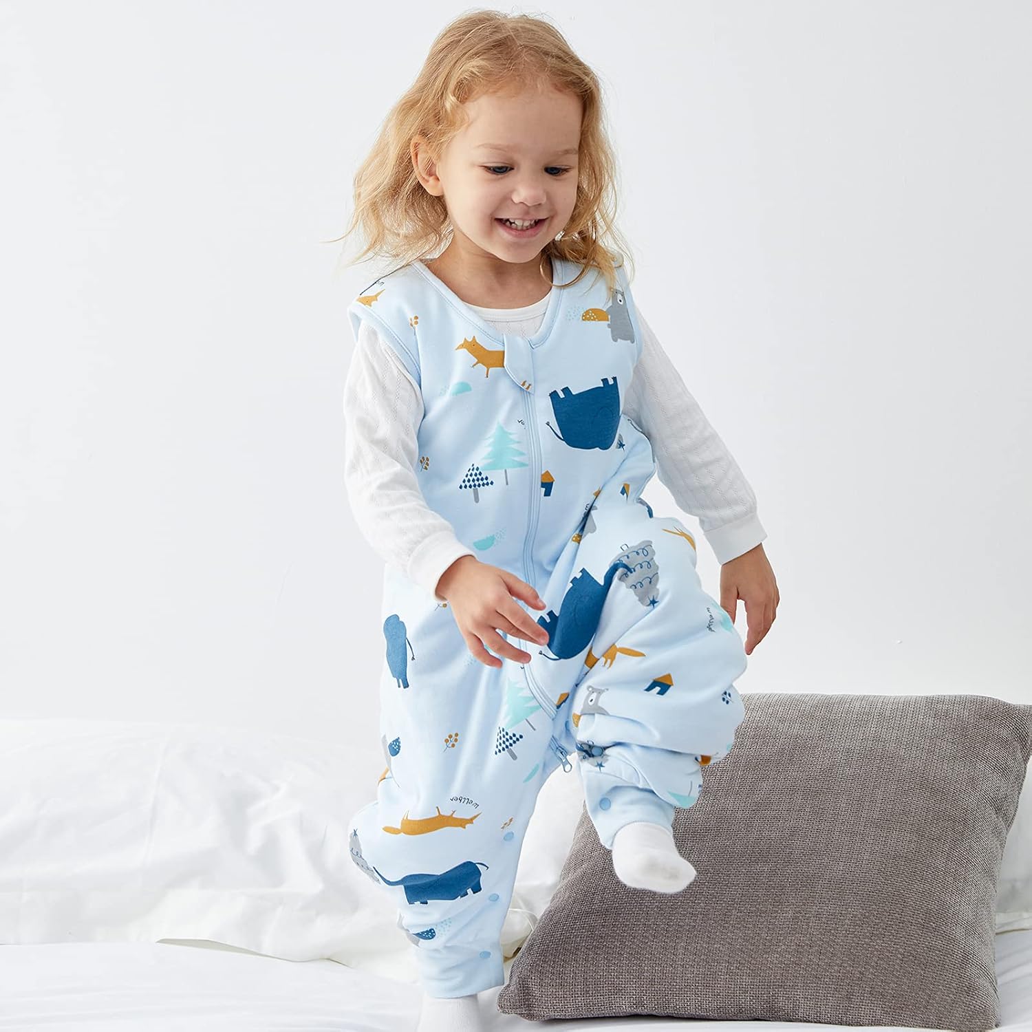Duomiaomiao 1.5 TOG – Saco de dormir para niños de 36 a 48 meses, 100% algodón, saco de dormir para bebé de cuatro estaciones con pies, manta