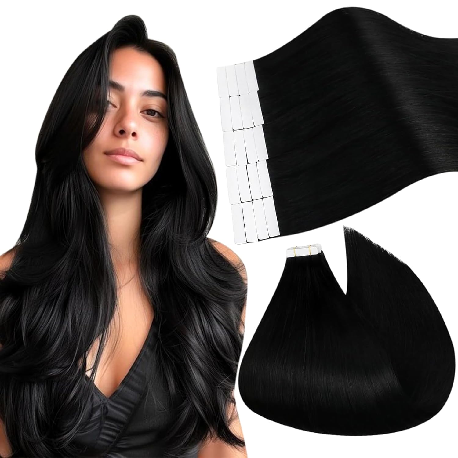 Ugeat Extensiones de cabello humano Remy con cinta