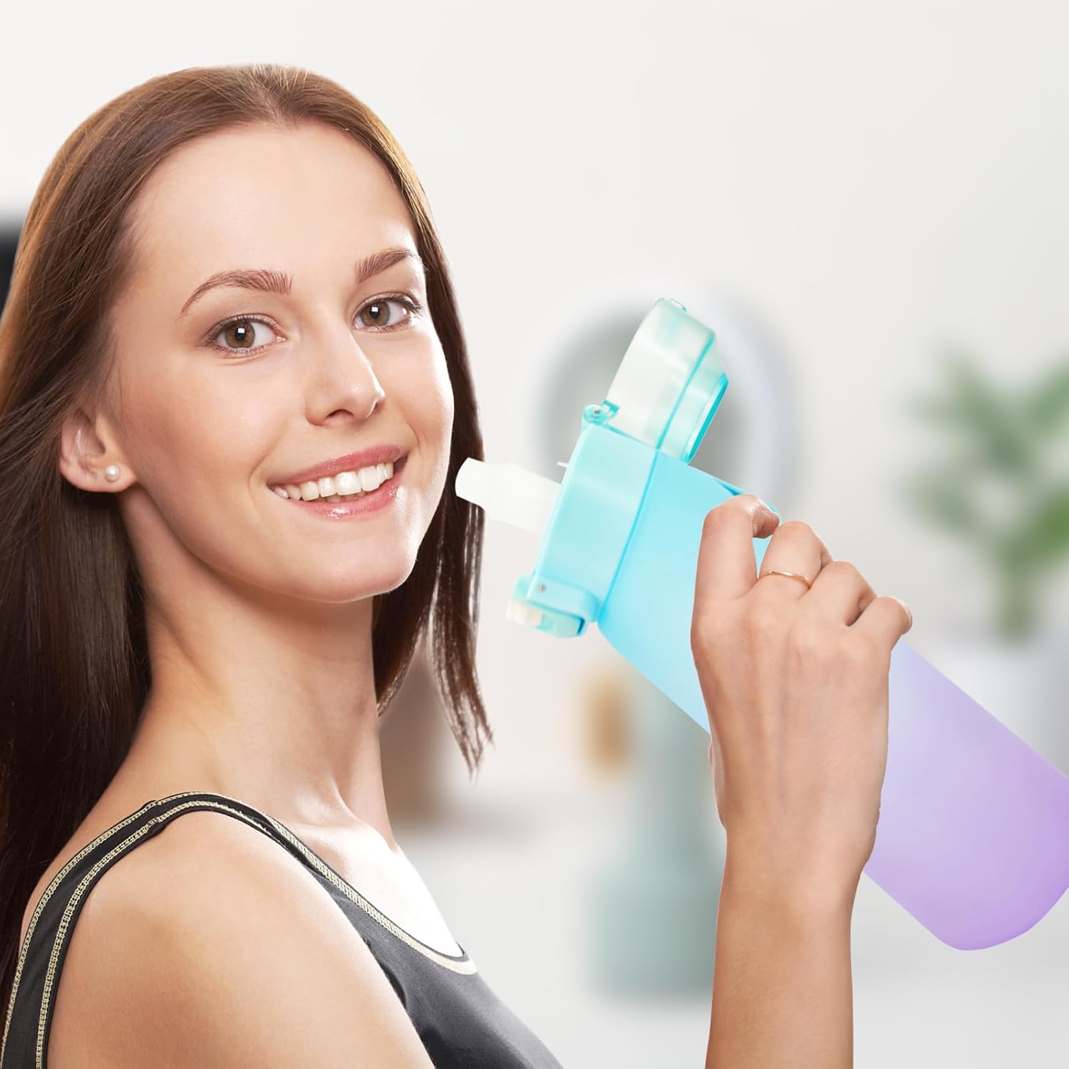 Botella de agua de aire, taza de agua con aroma de 25.4 onzas fluidas con 7 cápsulas de sabor, taza de agua deportiva a prueba de fugas con pajilla,