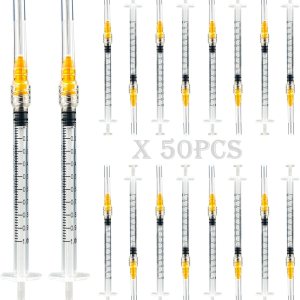 Paquete de 50 jeringas Luer Lock de 0.0 fl oz con agujas de 25Ga, jeringas y agujas de plástico desechables de embalaje individual para laboratorios Paquete de 50 jeringas Luer Lock de 0.0 fl oz con agujas de 25Ga, jeringas y agujas de plástico desechables de embalaje individual para laboratorios