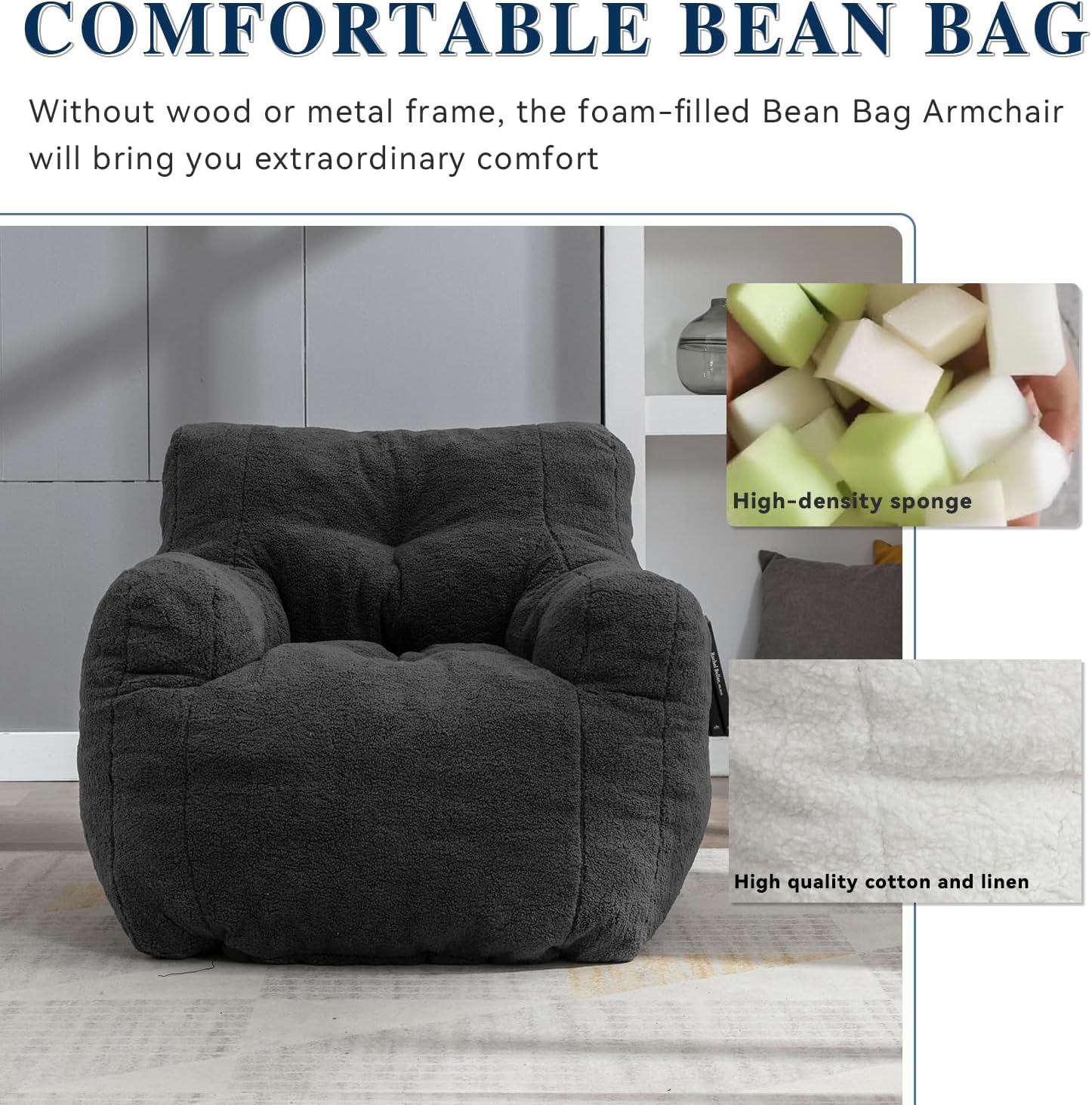 Beanbags – Sillón puff de tela de felpa suave para adultos y niños, lindo y cómodo sillón de ocio para dormitorio, sala de estar, dormitorio o
