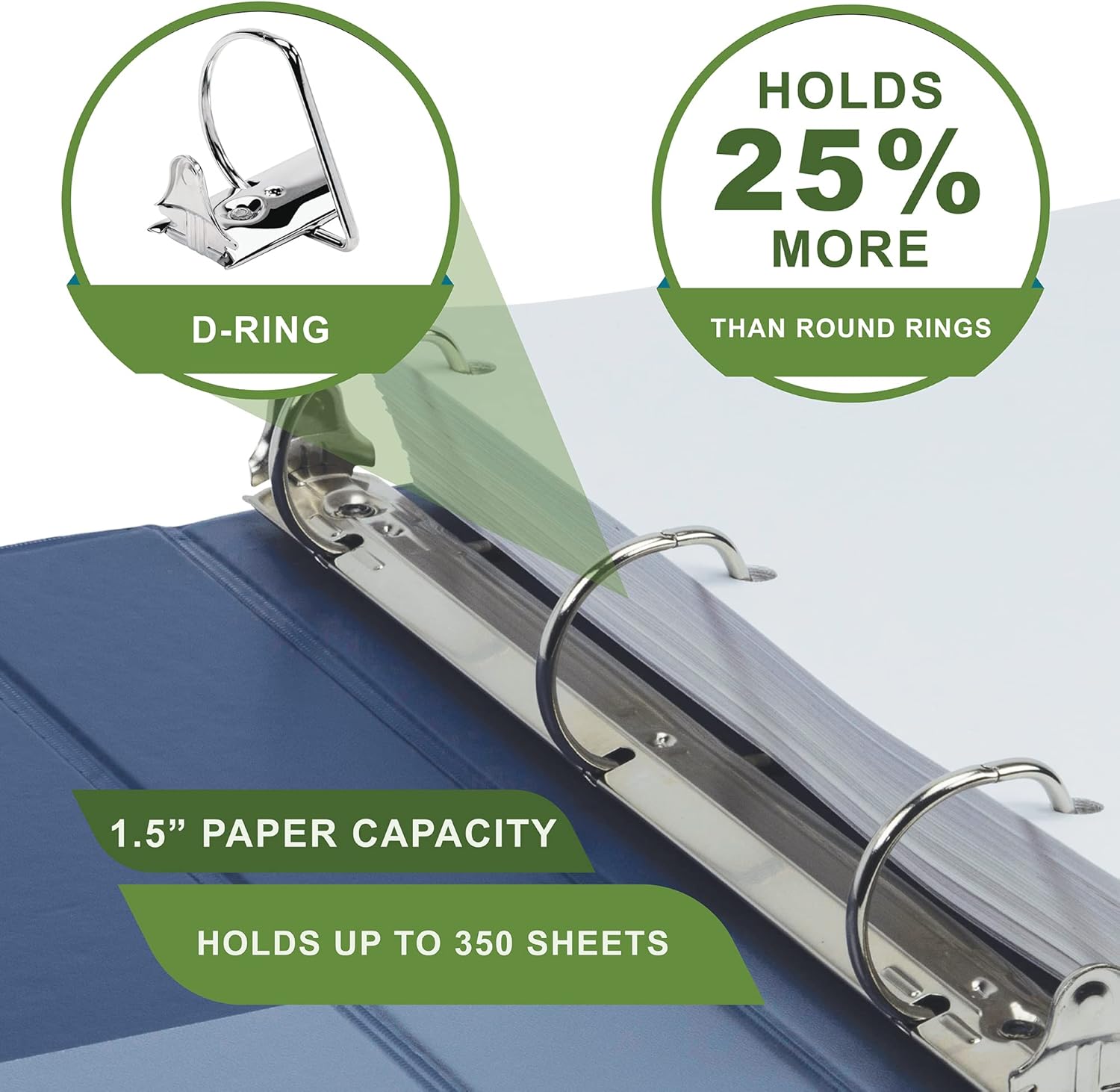 Samsill Earth’s Choice – Paquete de 2 carpetas duraderas con anillo en D de 1.5 pulgadas, con base biológica certificada por USDA, ecológica, azul