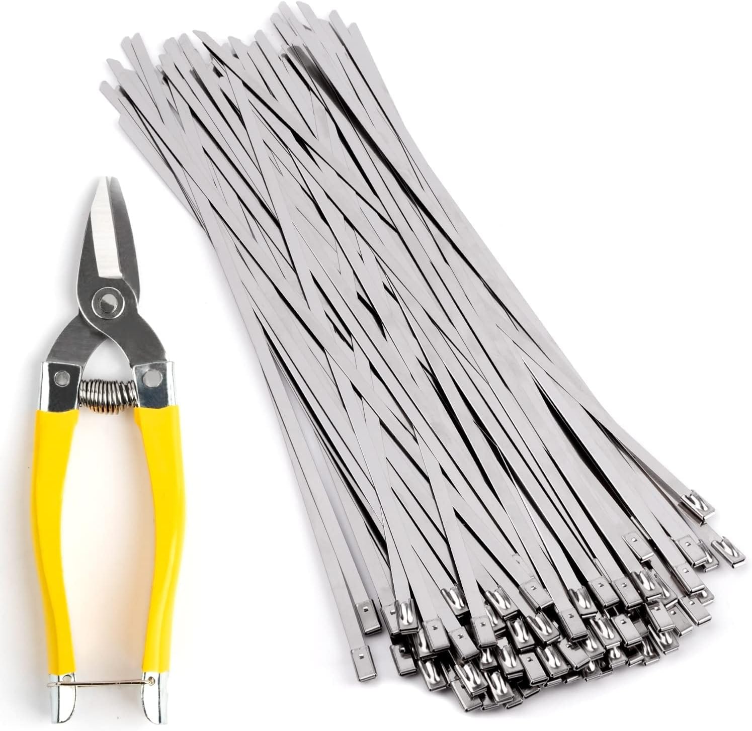100 bridas de acero inoxidable vienen con herramientas de corte, tijeras de corte de metal para cortar bridas de cables de acero inoxidable,