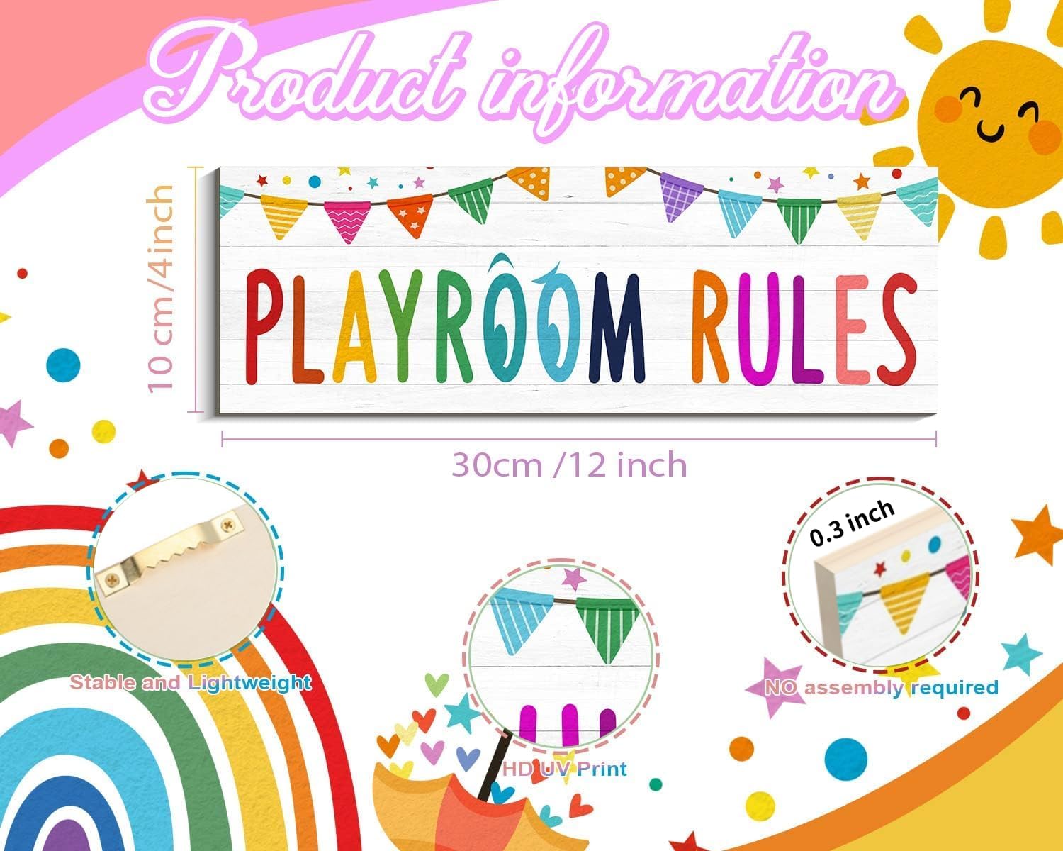 4 letreros para sala de juegos para niños, decoración de pared para sala de juegos, reglas de juegos, citas, letrero con texto en inglés “Be Nice