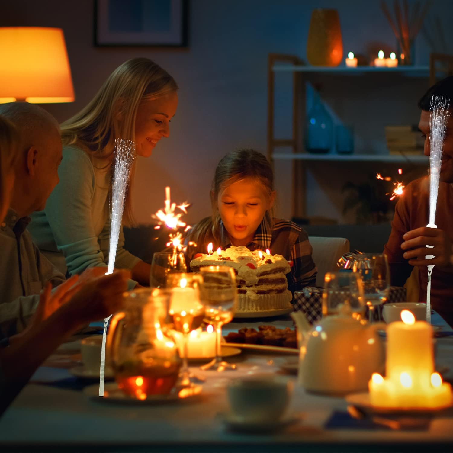 SZHFU Varitas luminosas para fiestas infantiles, varitas de fibra óptica blanca con luz LED, 3 modos de luz intermitentes, para despedida de