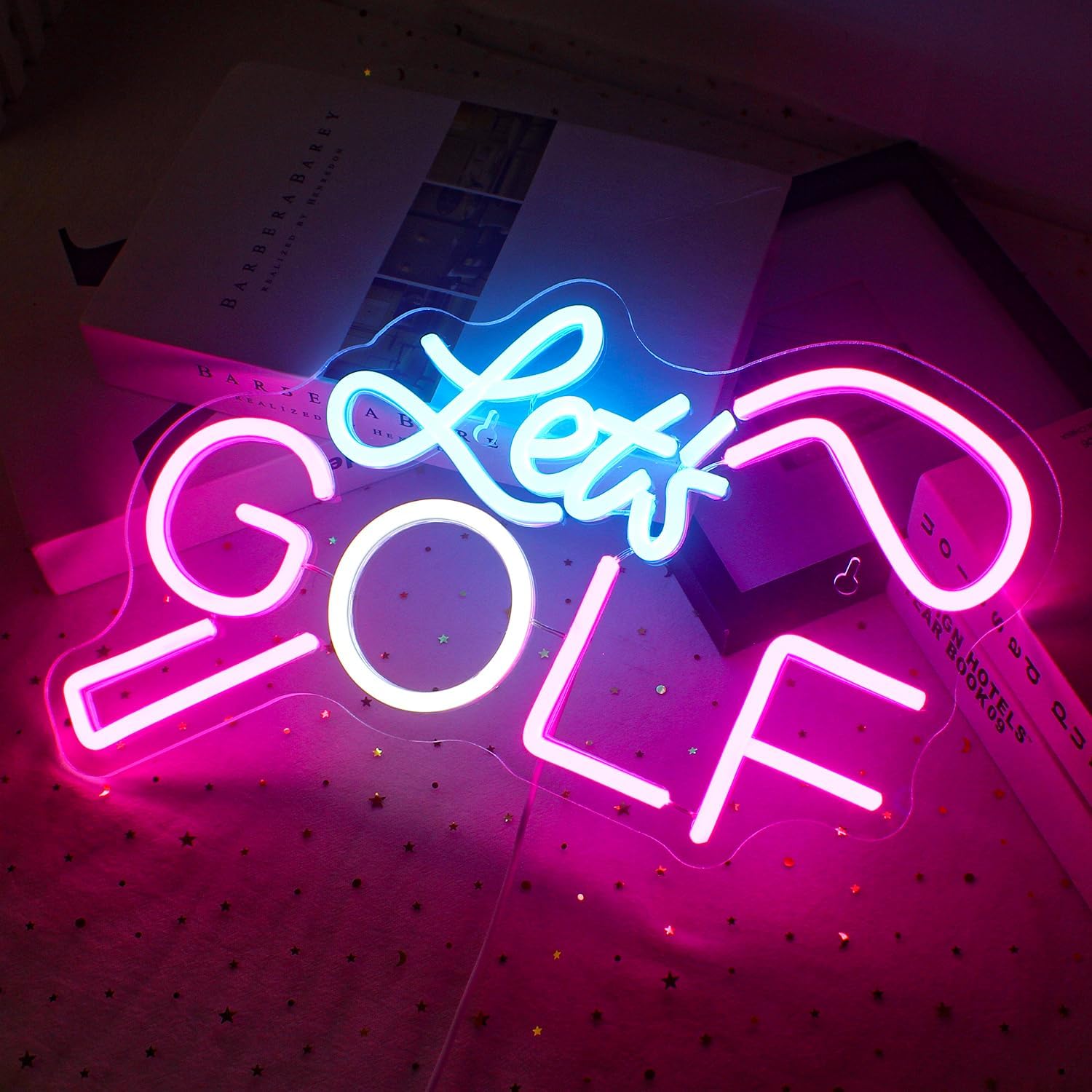 WX&YH Letrero de neón Let’s Golf  Letrero LED de golf, 10 letreros de neón creativos regulables para decoración de pared, letreros de luces de neón