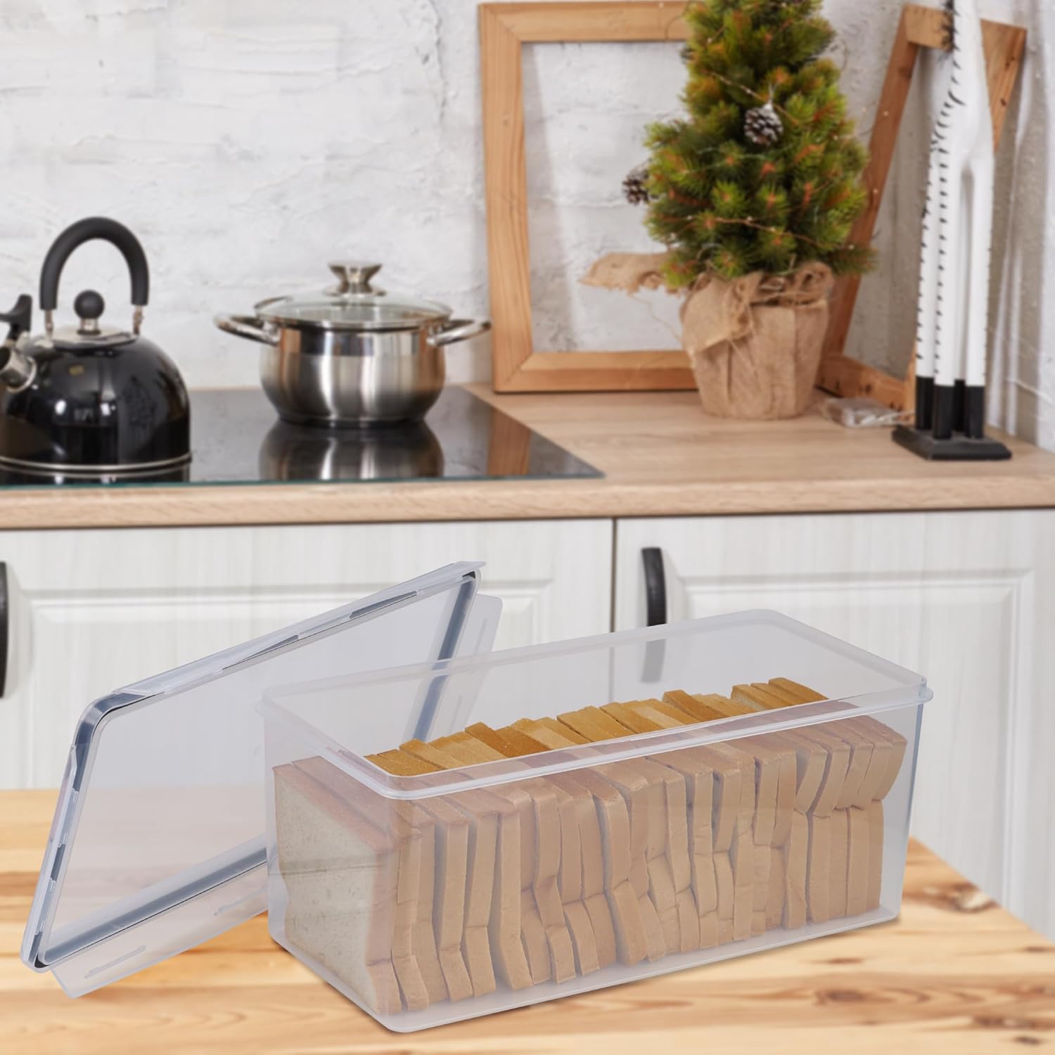 Tiawudi Paquete de 2 cajas de pan, contenedor de pan de plástico, soporte grande para sándwiches, contenedor de almacenamiento de pan para encimera