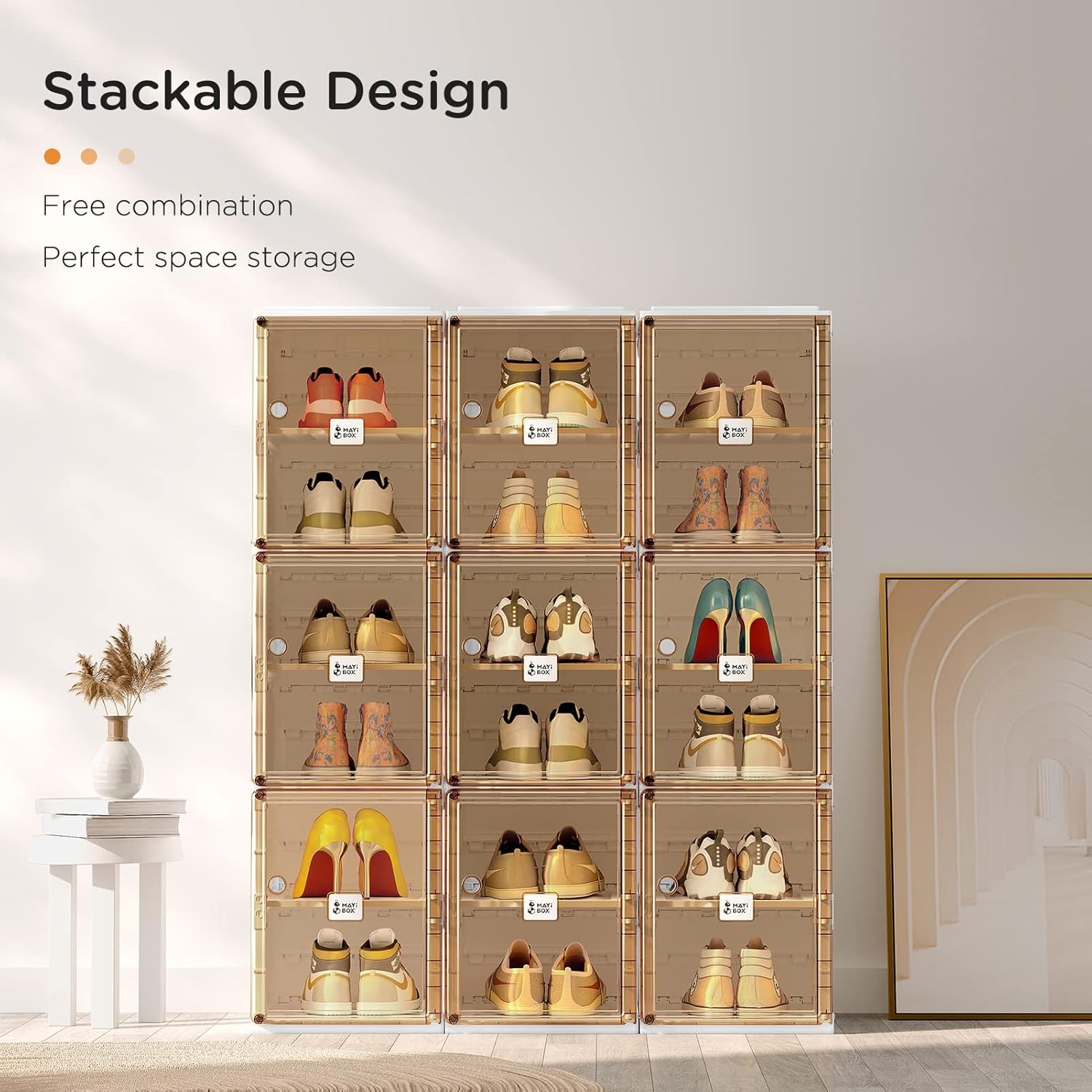 Caja de almacenamiento organizadora de zapatos, zapatero plegable portátil para armario con puerta transparente magnética, contenedores grandes para