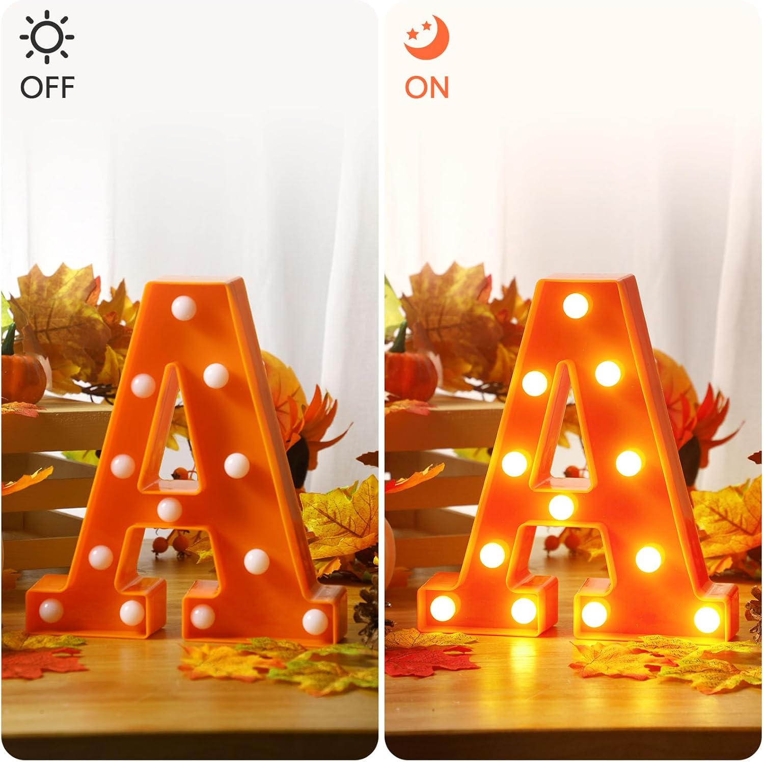 Fabbay 9 letras LED de marquesina con texto en inglés Happy Fall para decoración de otoño, letras iluminadas, letras LED de otoño, alfabeto para el