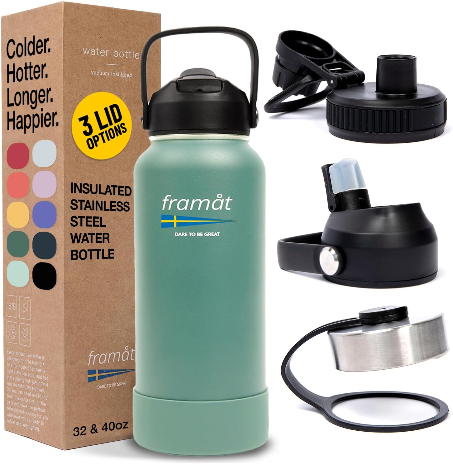 framåt Jokkmokk – Botella de agua de acero inoxidable aislada de 32 onzas con popote, 24 horas de frío, 12 calientes, metal, a prueba de fugas y