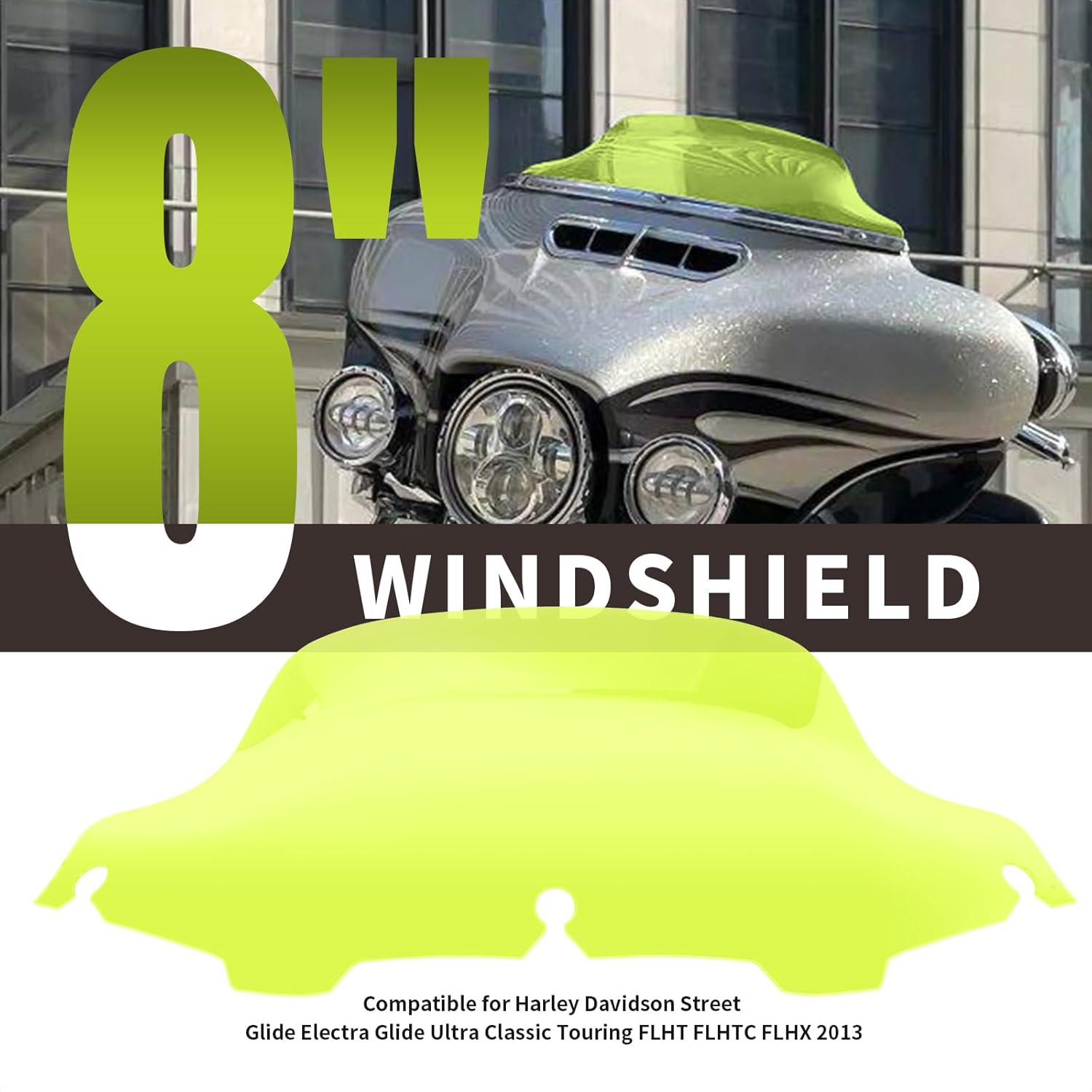 Parabrisas de motocicleta de 8 pulgadas ondulado compatible con Harley Electra Glide Tri Glide FLHT FLHX FLHTK FLHTC FLHTCU Touring Street Glide