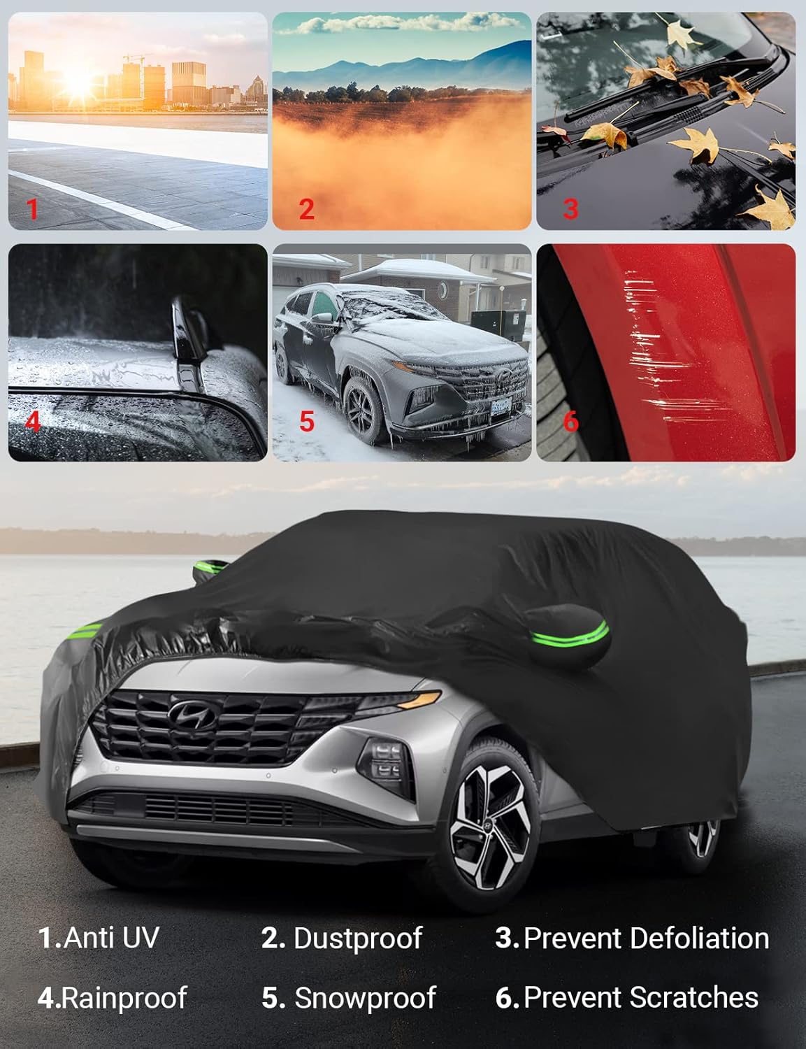 Proadsy – Cubierta para automóvil, para todo tipo de clima, a prueba de viento, polvo, nieve, lluvia, rayos UV y granizo, para interiores y
