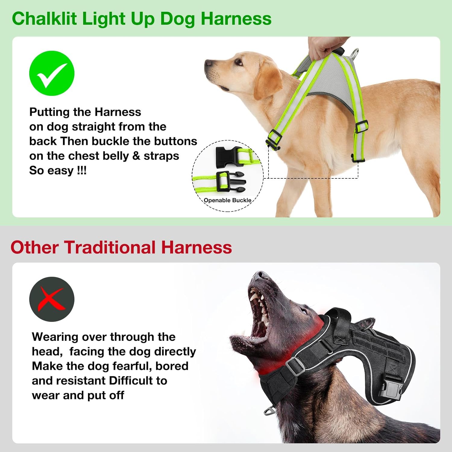 Arnés para perro con luces LED, sin tirones, que brilla en la oscuridad para caminar por la noche, chaleco de seguridad con luz recargable por USB