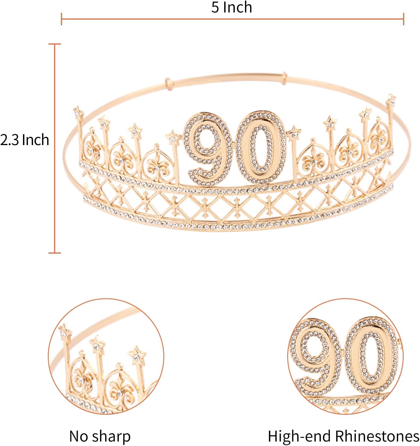 BRT Bearingshui Banda y tiara de cumpleaños 90 para hombres, corona de cumpleaños de oro 90, banda King para hombres, regalos de cumpleaños 90 para