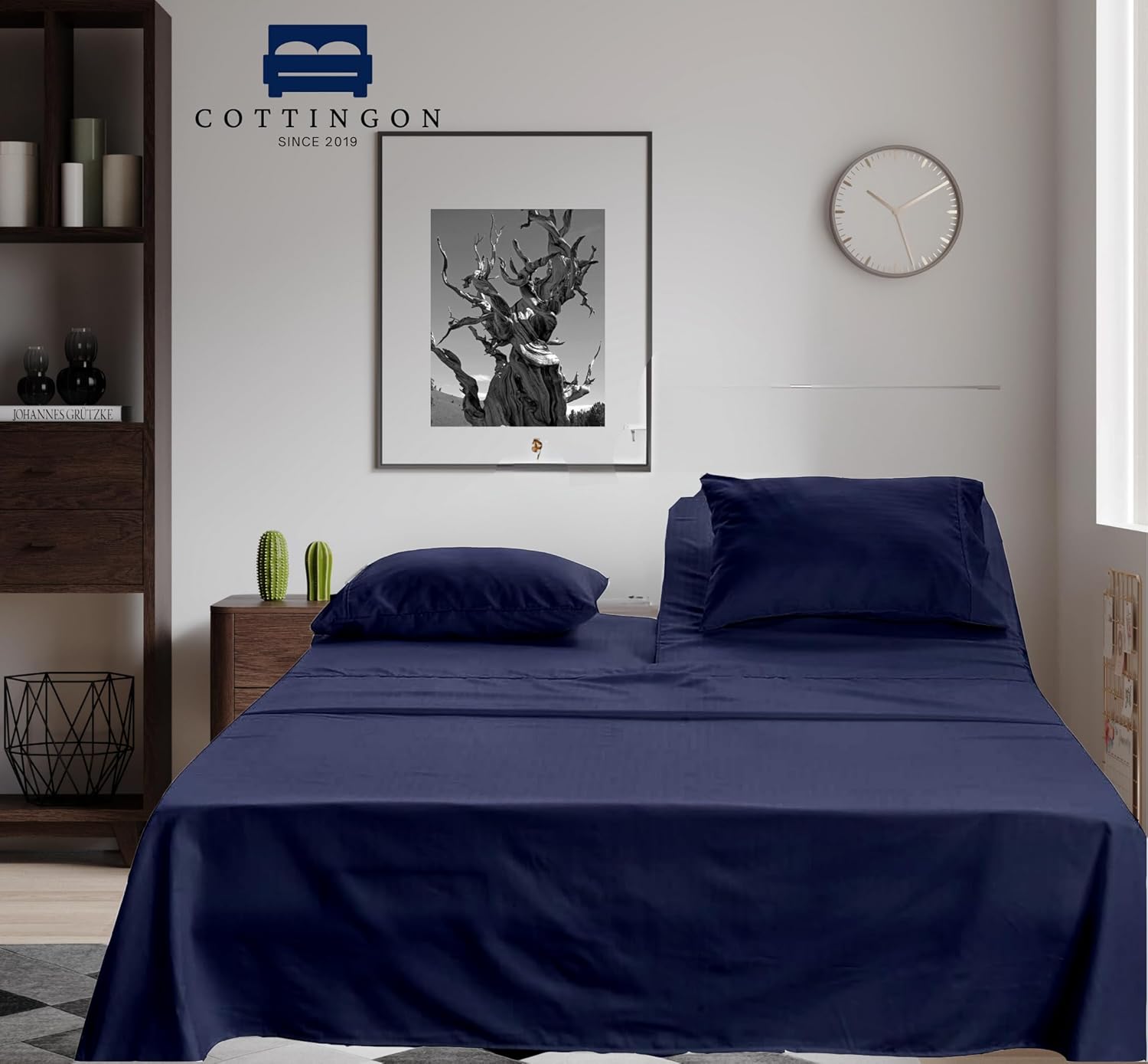 Sábanas Flex Top King para cama numérica de sueño, 100% algodón egipcio, sábanas de 400 hilos para dormir con números de cama (4 piezas) de cabeza