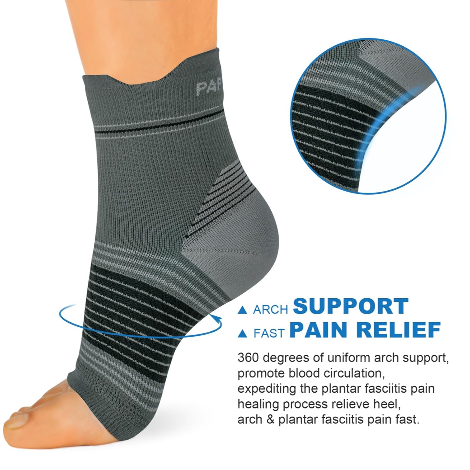 Calcetines para fascitis plantar (6 pares) para hombres y mujeres, mangas de compresión para pies con soporte de arco y tobillo (gris oscuro,