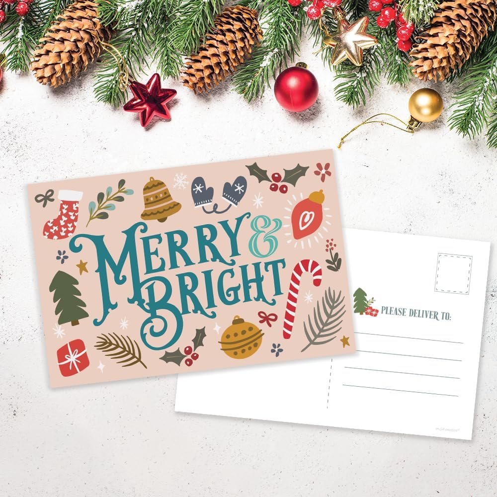 m&h invites Merry & Bright Postales navideñas saludos navideños  Bonitas postales ilustradas para el invierno  50 unidades